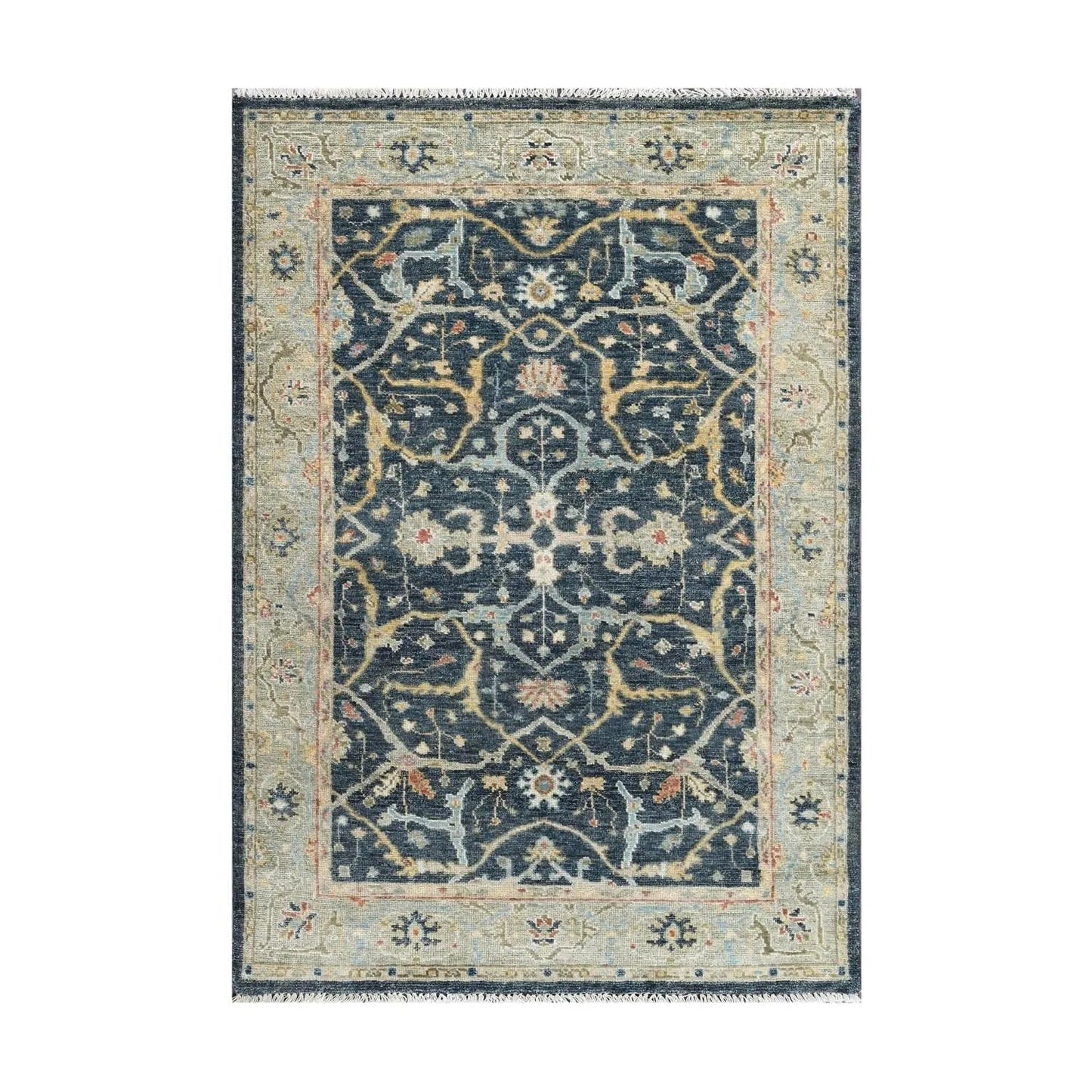 Multi Size Blue Hand Knotted Traditional Oushak Wool Oriental Area Rug-5