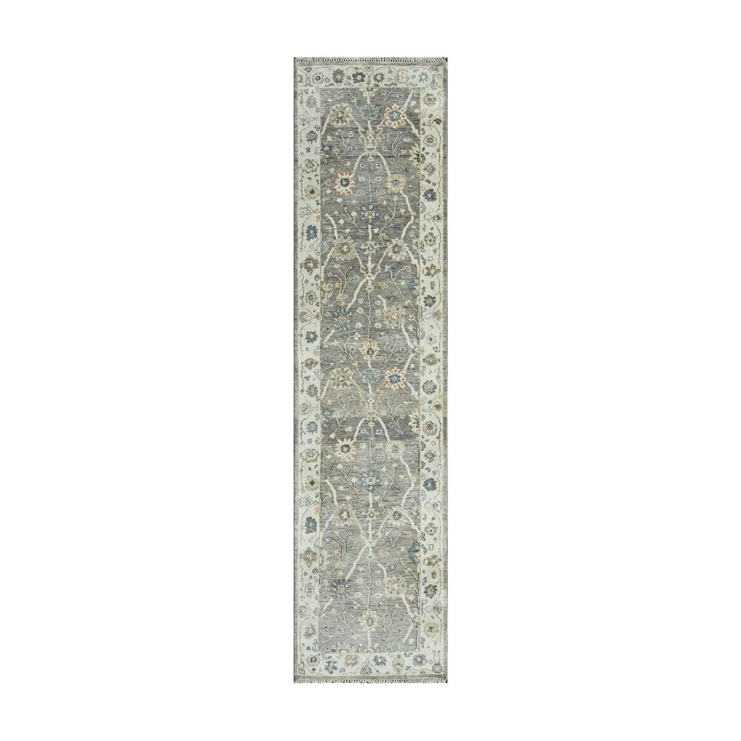 Multi Size Gray Hand Knotted Traditional Oushak Wool Oriental Area Rug-1