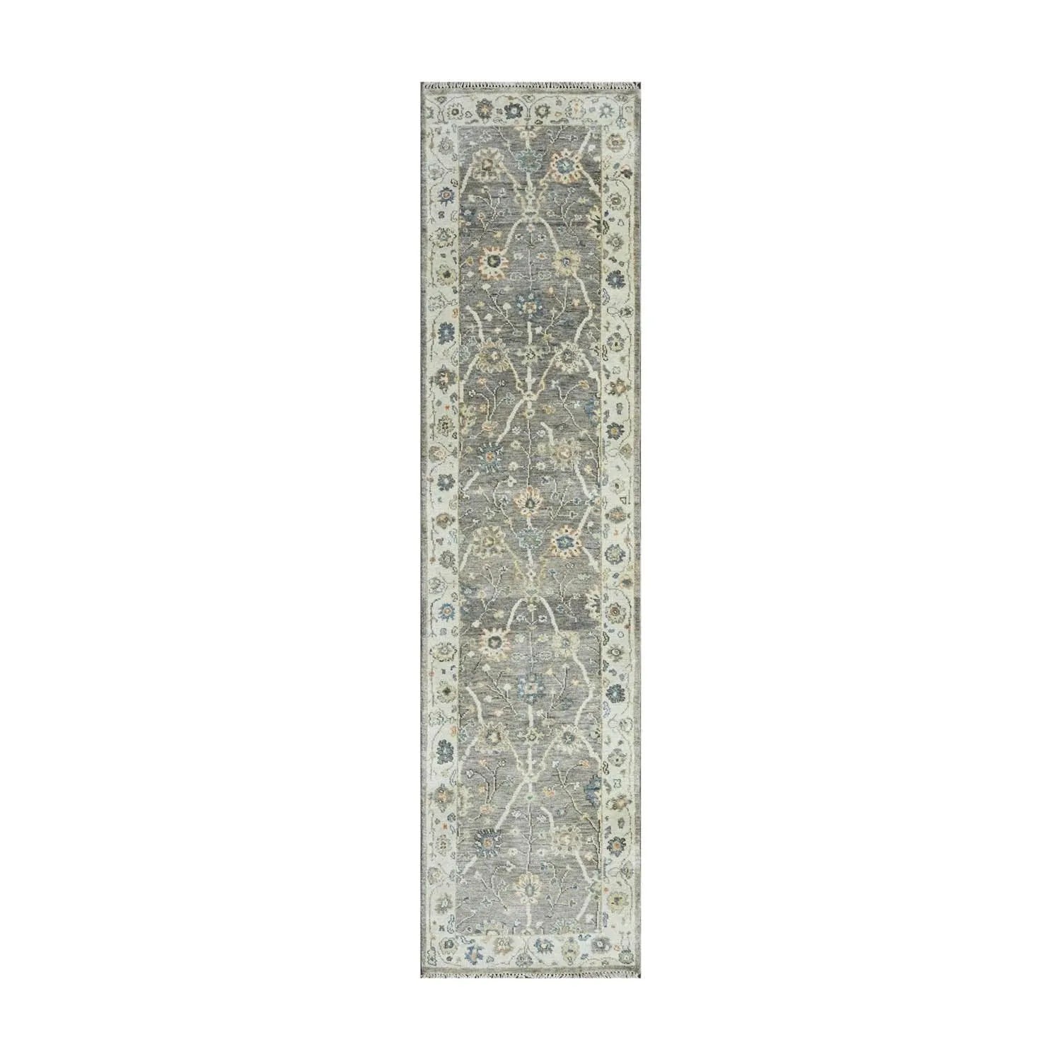 Multi Size Gray Hand Knotted Traditional Oushak Wool Oriental Area Rug-1