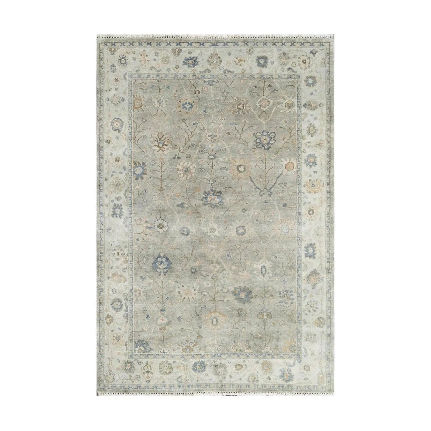 Multi Size Gray Hand Knotted Traditional Oushak Wool Oriental Area Rug-5