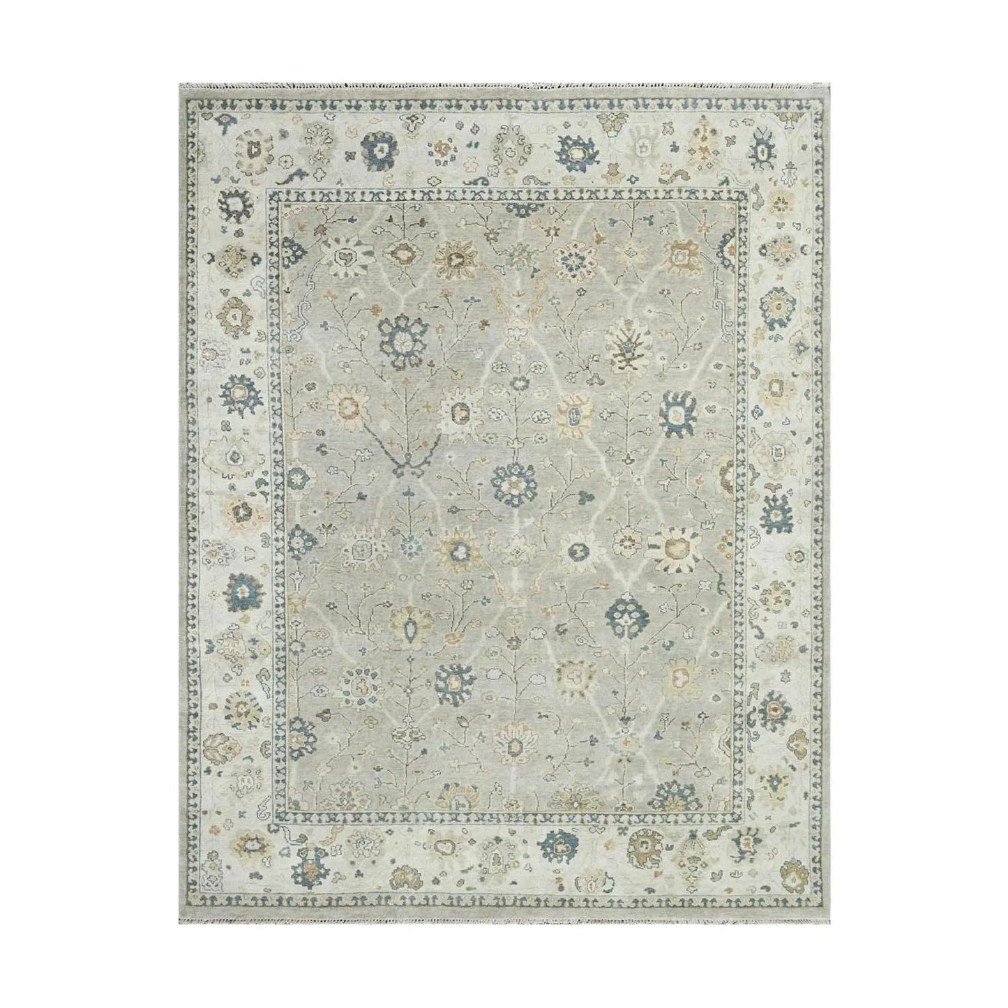 Multi Size Gray Hand Knotted Traditional Oushak Wool Oriental Area Rug-6
