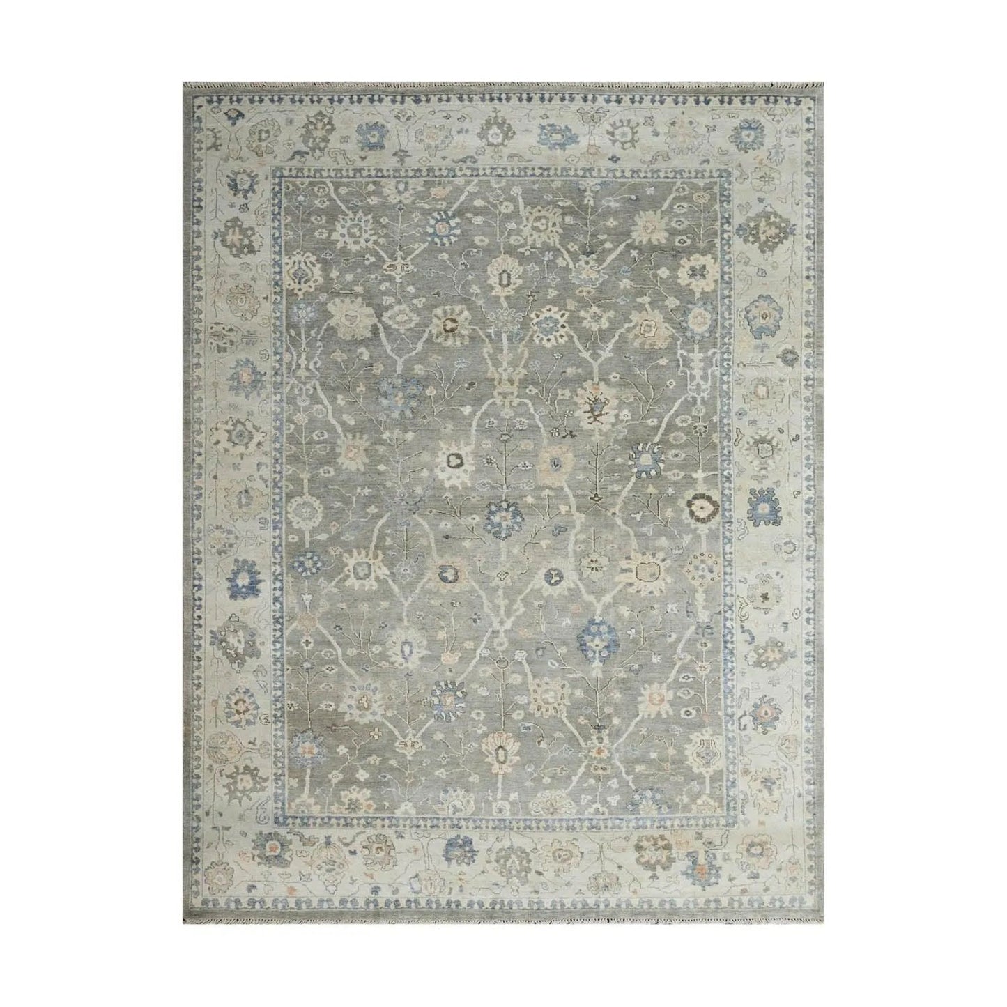 Multi Size Gray Hand Knotted Traditional Oushak Wool Oriental Area Rug-7