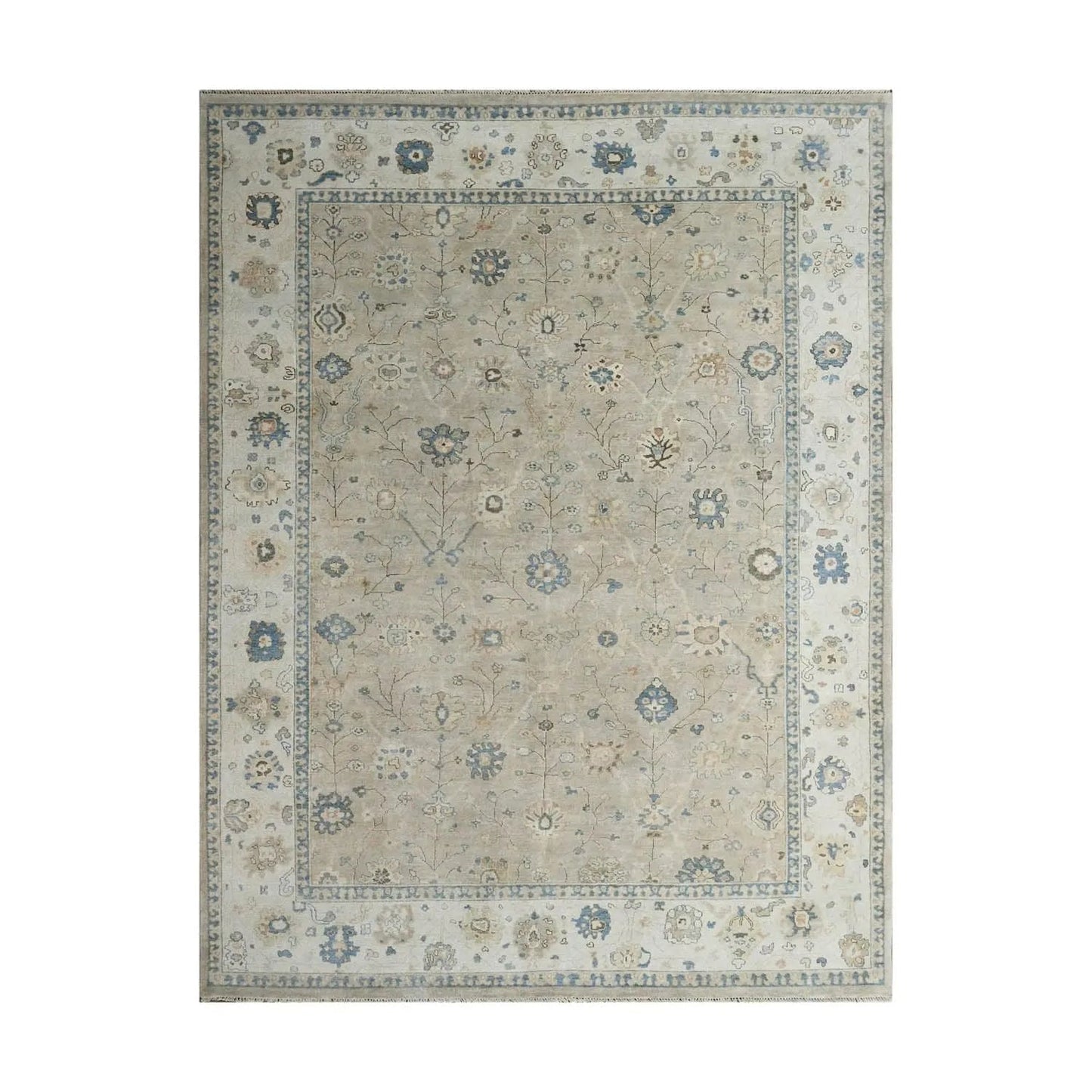 Multi Size Gray Hand Knotted Traditional Oushak Wool Oriental Area Rug-8