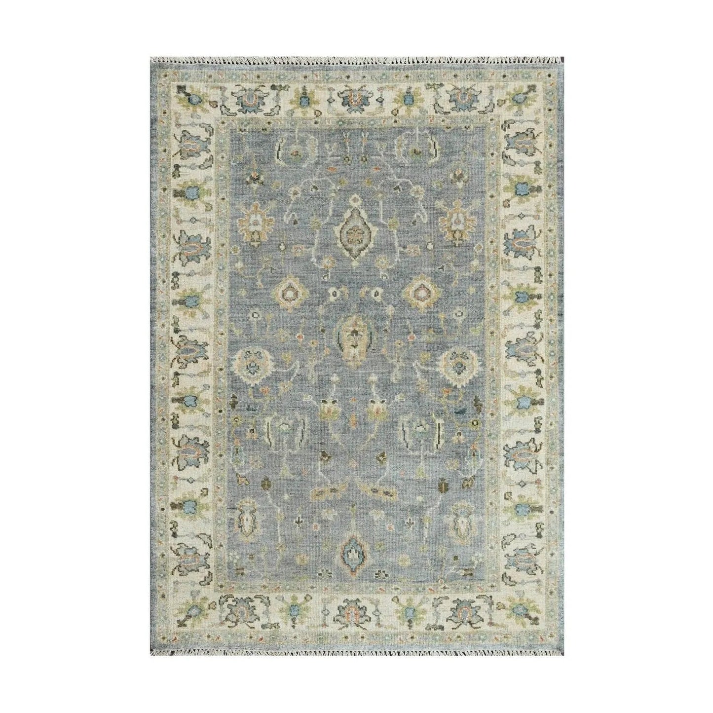 Multi Size Blue Hand Knotted Traditional Oushak Wool Oriental Area Rug-5