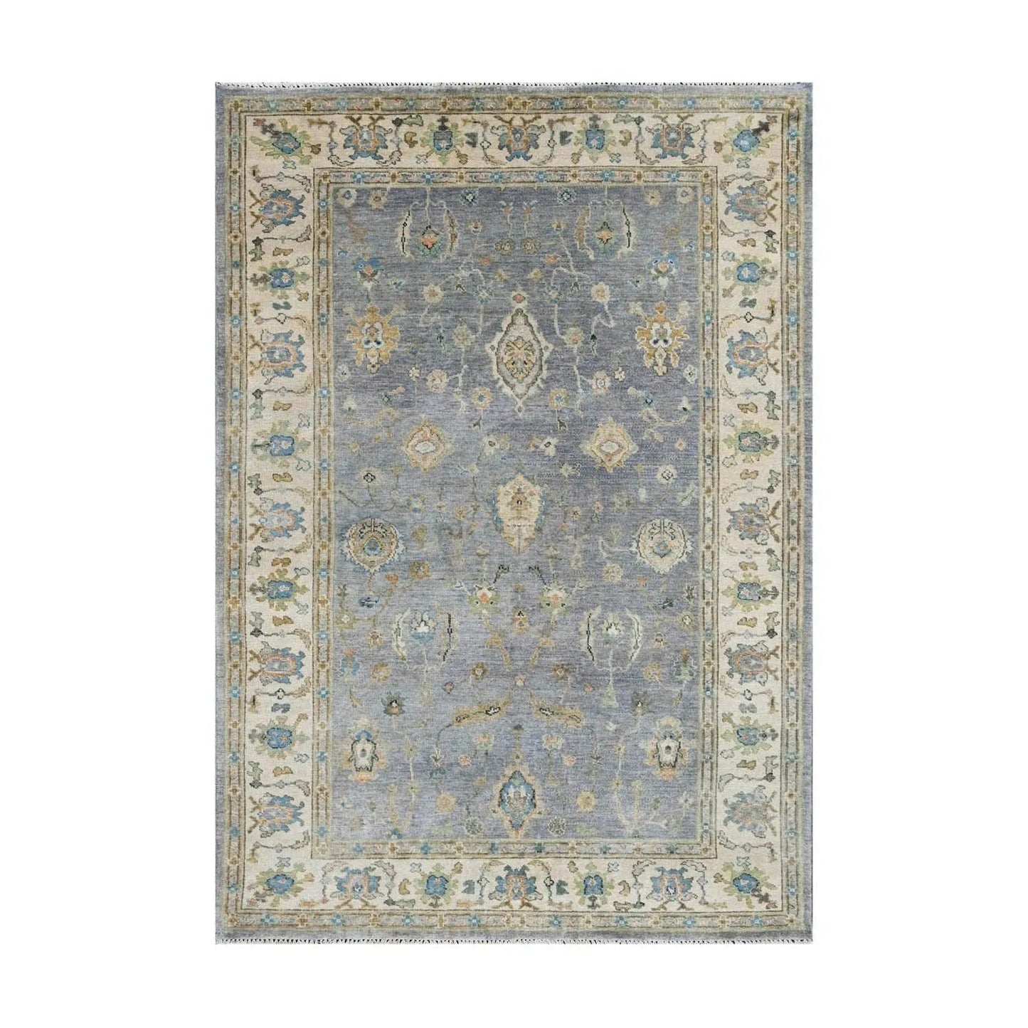 Multi Size Blue Hand Knotted Traditional Oushak Wool Oriental Area Rug-6