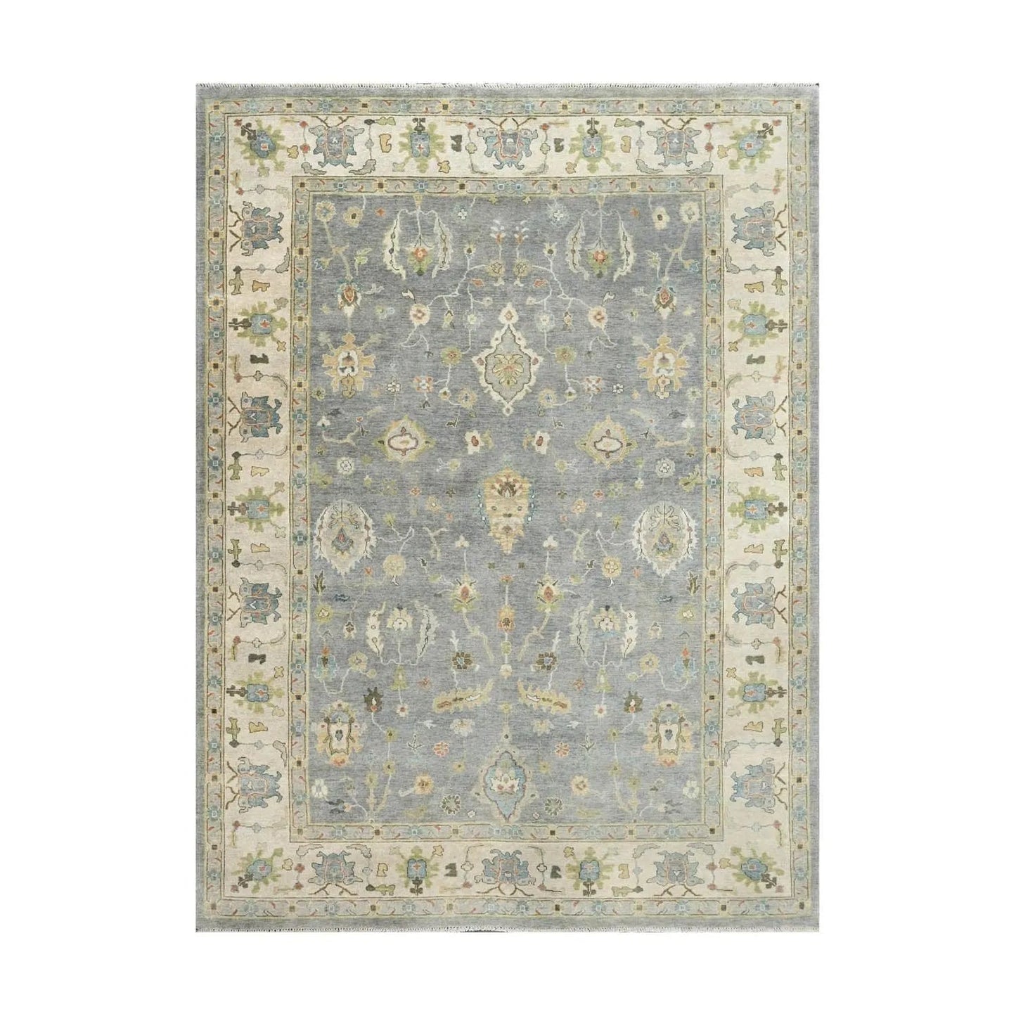 Multi Size Blue Hand Knotted Traditional Oushak Wool Oriental Area Rug-7