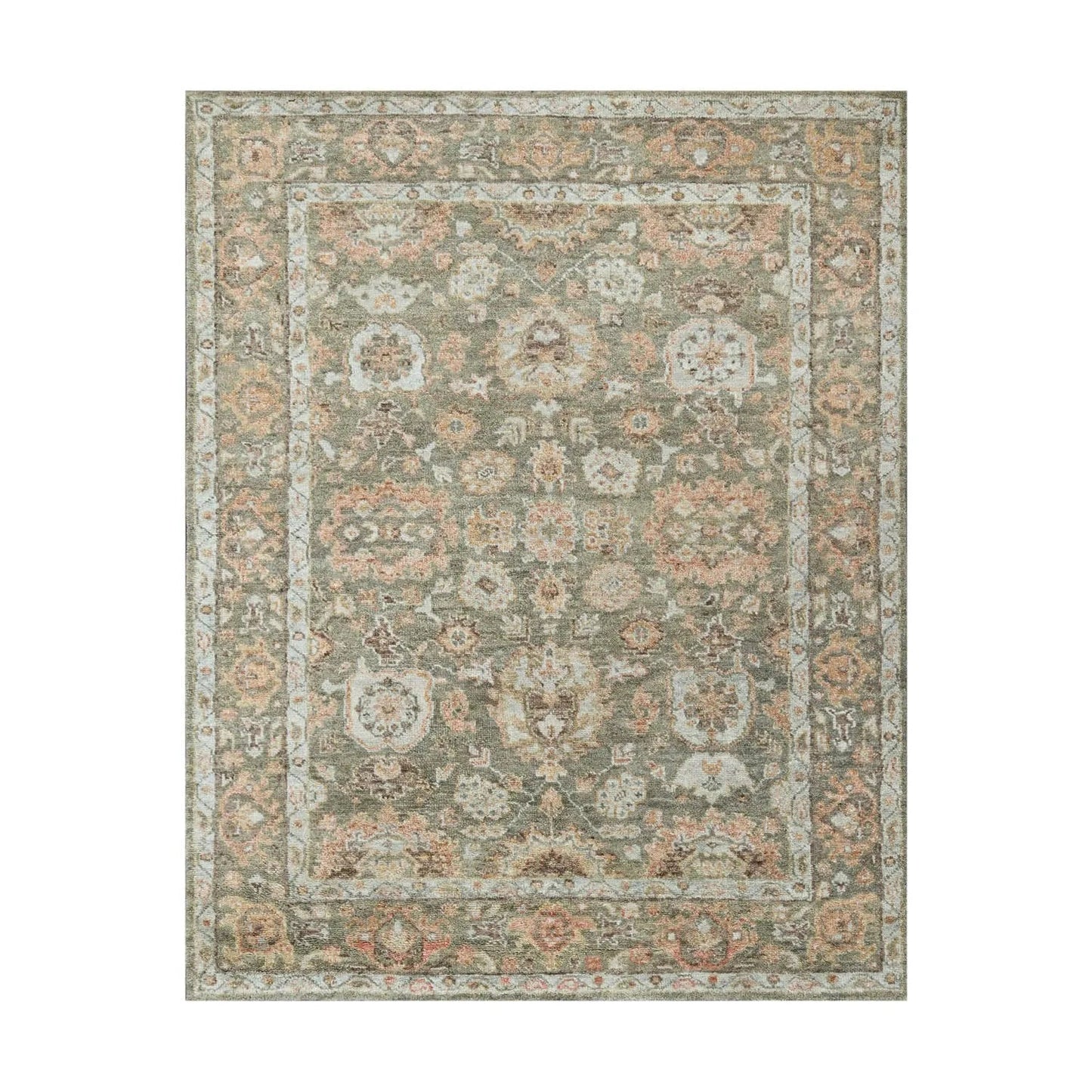 LoomBloom 8x10 Traditional Moss Hand Knotted Wool Turkish Oushak Oriental Rug-1