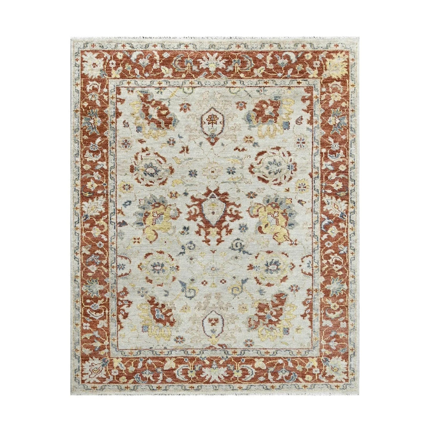 LoomBloom 8x10 Beige Wool Traditional Hand Knotted Turkish Oushak Oriental Rug-1