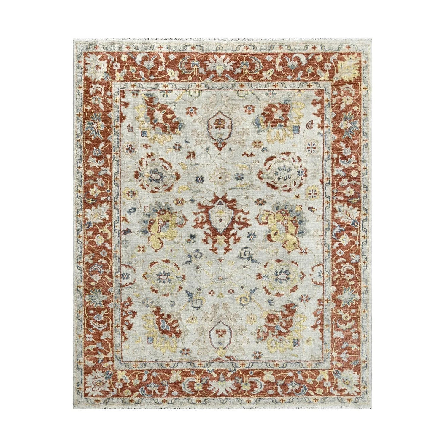 LoomBloom 8x10 Beige Wool Traditional Hand Knotted Turkish Oushak Oriental Rug-1