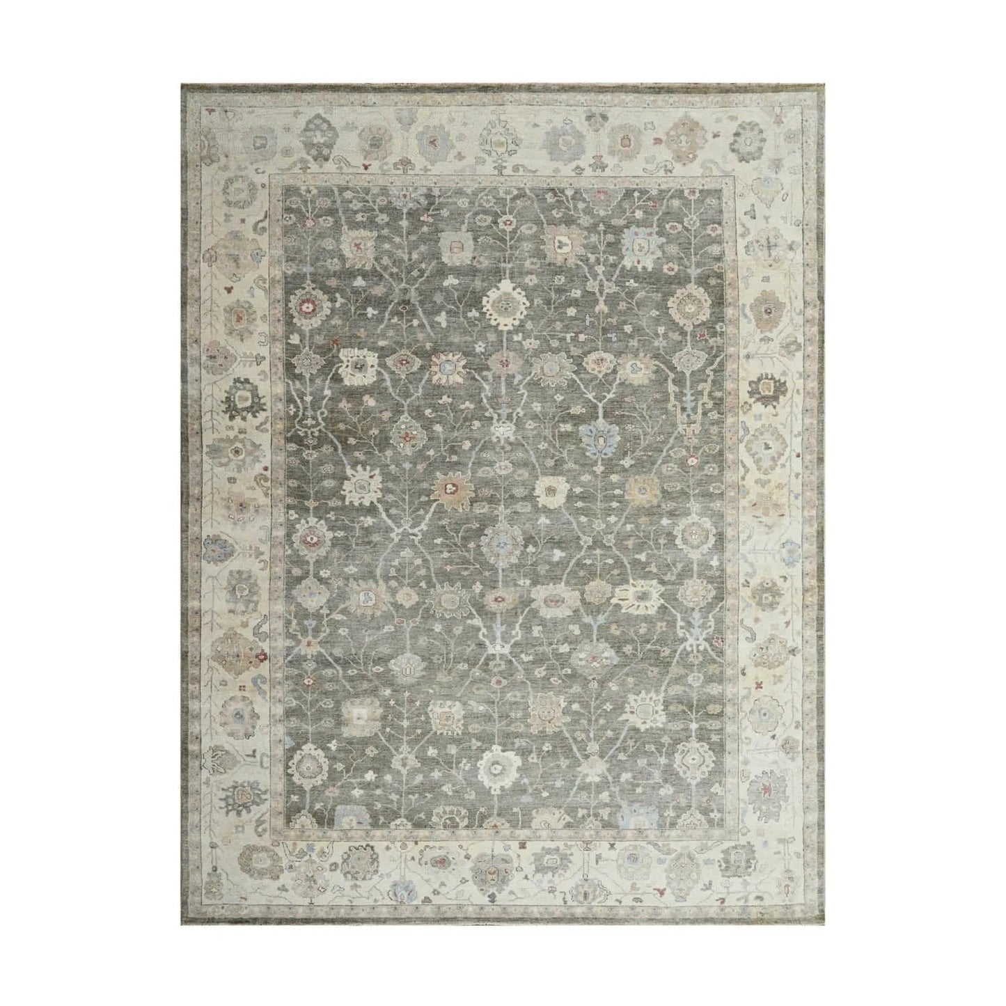 LoomBloom 10x14 Gray Wool Traditional Turkish Oushak Hand Knotted  Oriental Area Rug-1