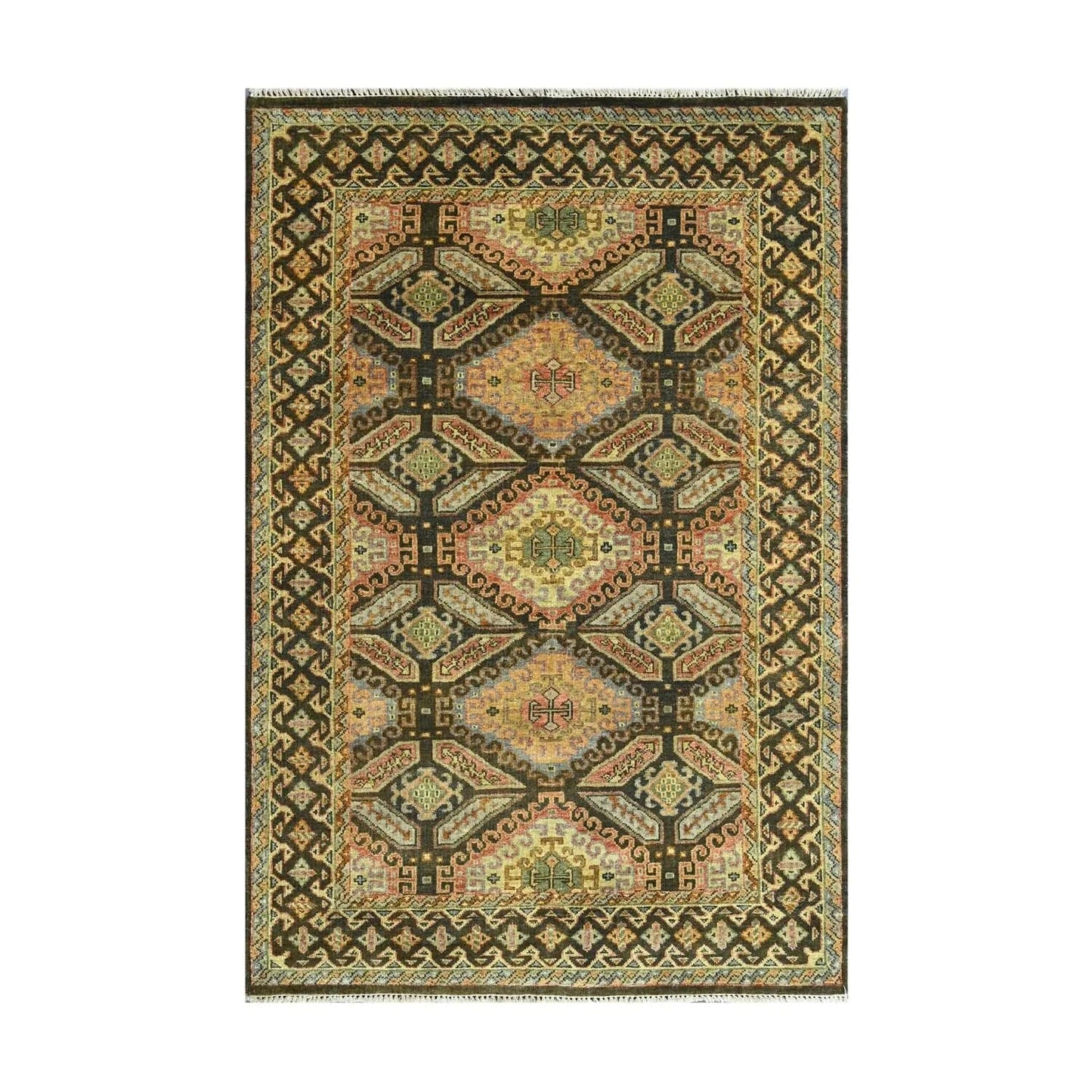 LoomBloom 5' 6'' x8' 8'' Gold Hand Knotted Transitional Oushak Wool Oriental Area Rug-1
