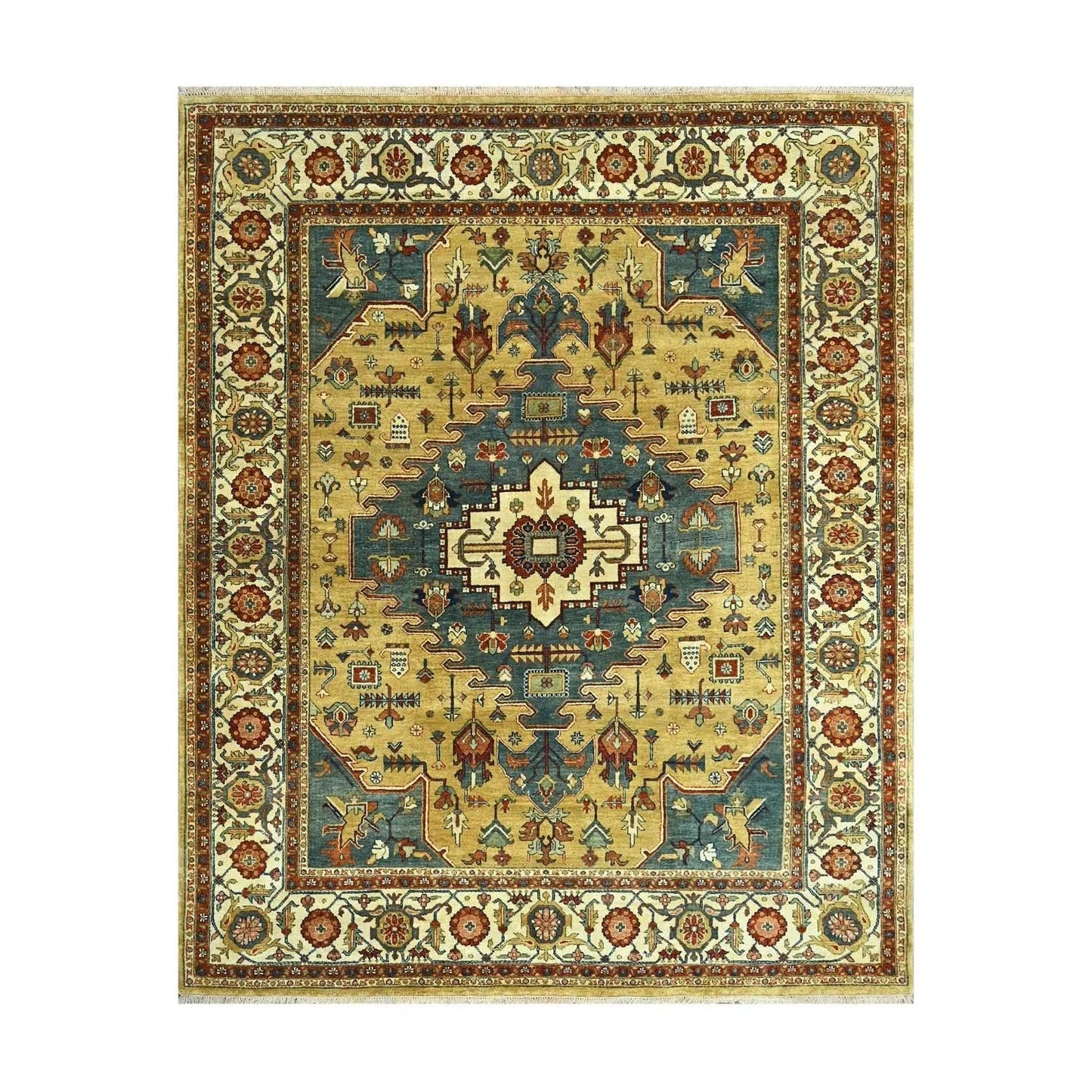 LoomBloom 7'9'' x9'10'' Gold Hand Knotted Traditional Oushak Wool Oriental Area Rug-1