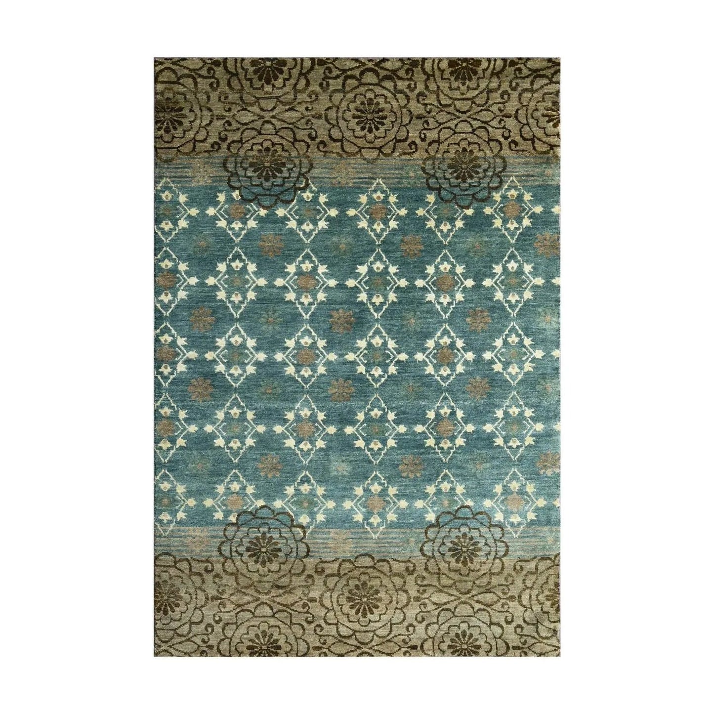 LoomBloom 3' 10'' x5' 11'' Teal Hand Knotted Transitional Oushak Wool Oriental Area Rug-1