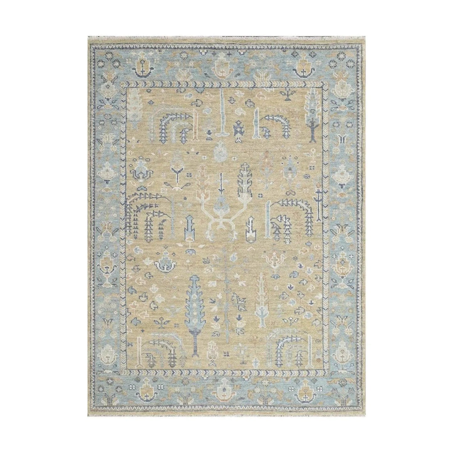 Multi Sizes Warm Beige Hand Knotted Traditional Oushak Wool Oriental Area Rug-1