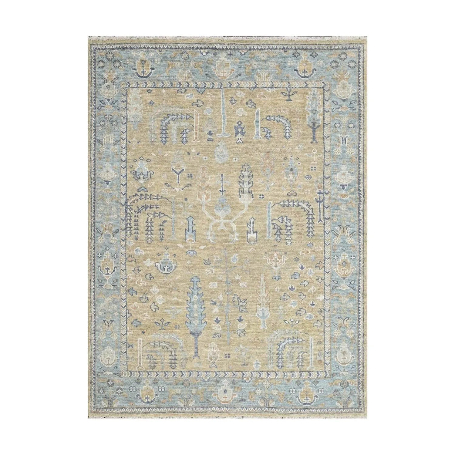Multi Sizes Warm Beige Hand Knotted Traditional Oushak Wool Oriental Area Rug-1
