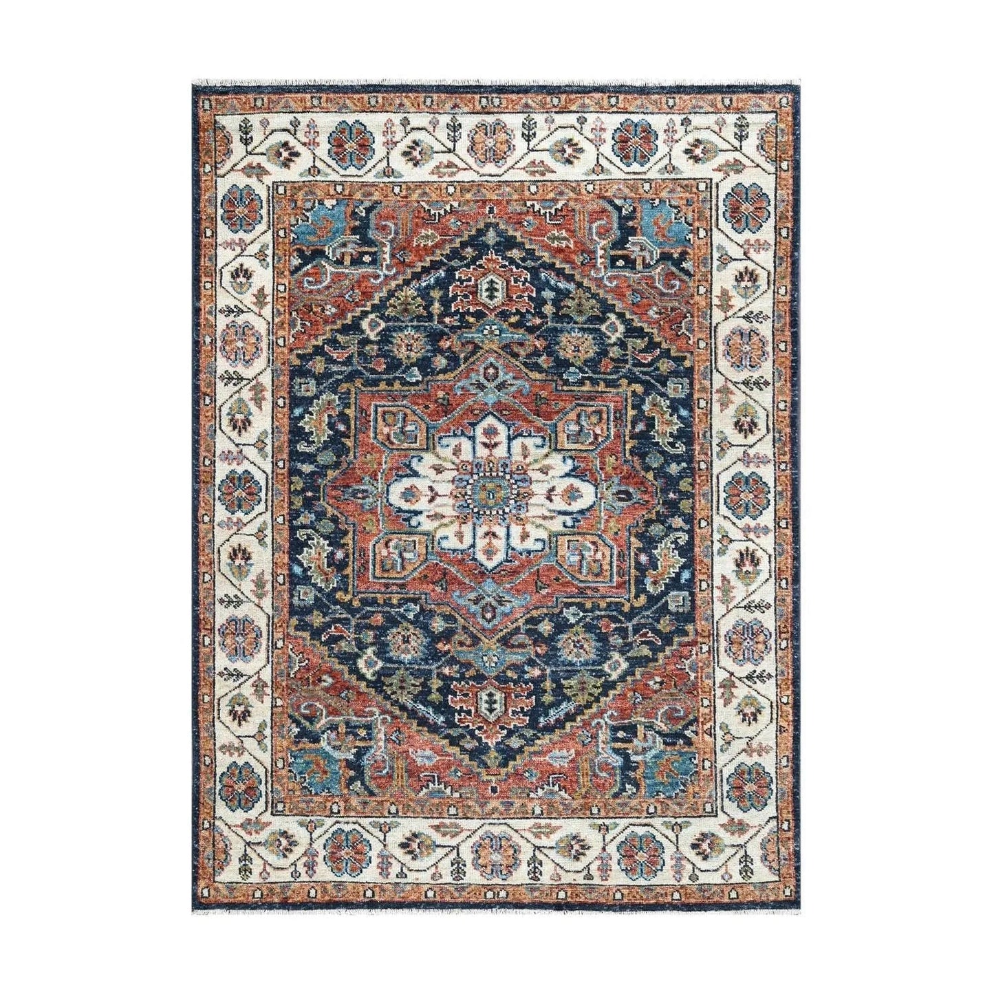 Multi Size Navy Hand Knotted Traditional Oushak Wool Oriental Area Rug-5