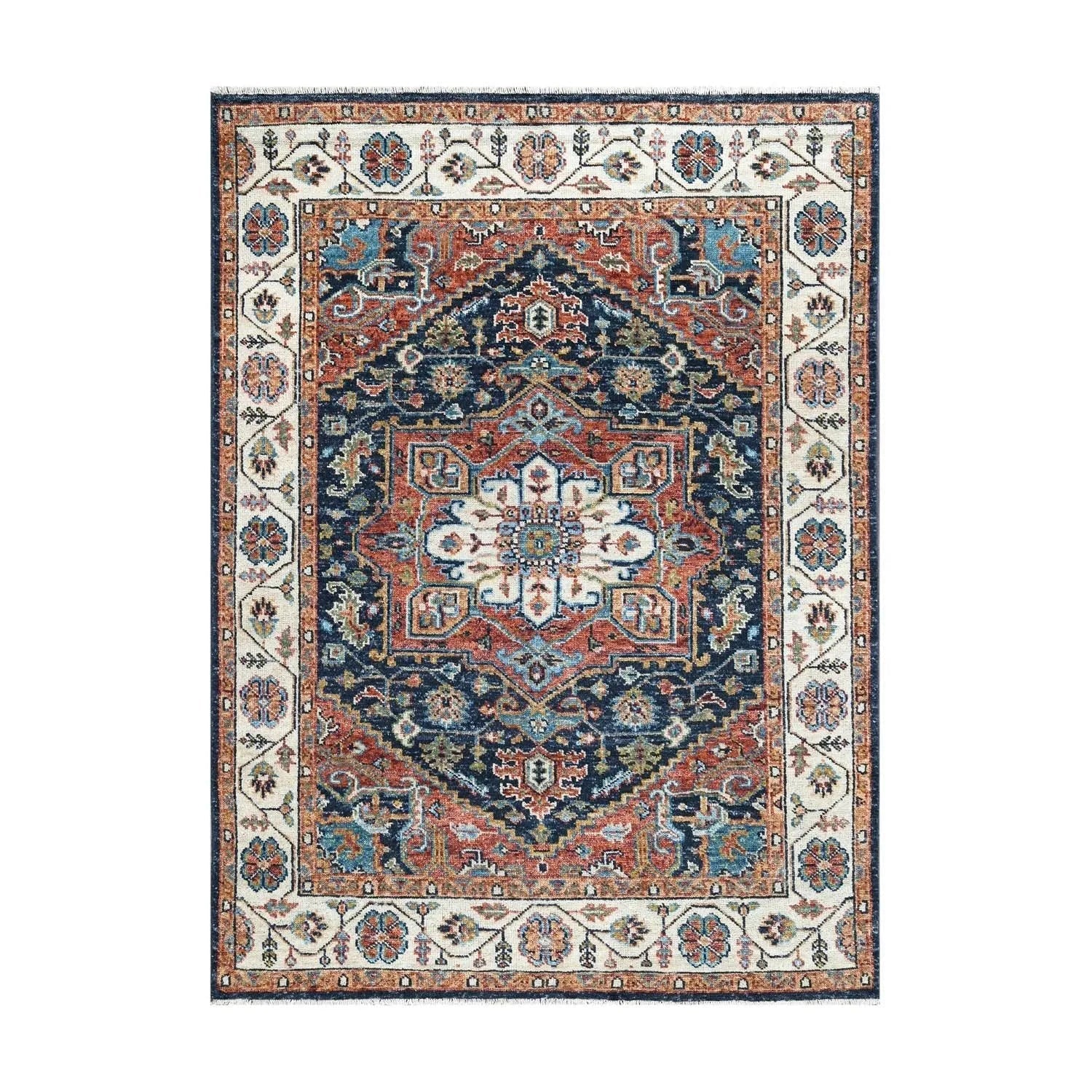 Multi Size Navy Hand Knotted Traditional Oushak Wool Oriental Area Rug-5