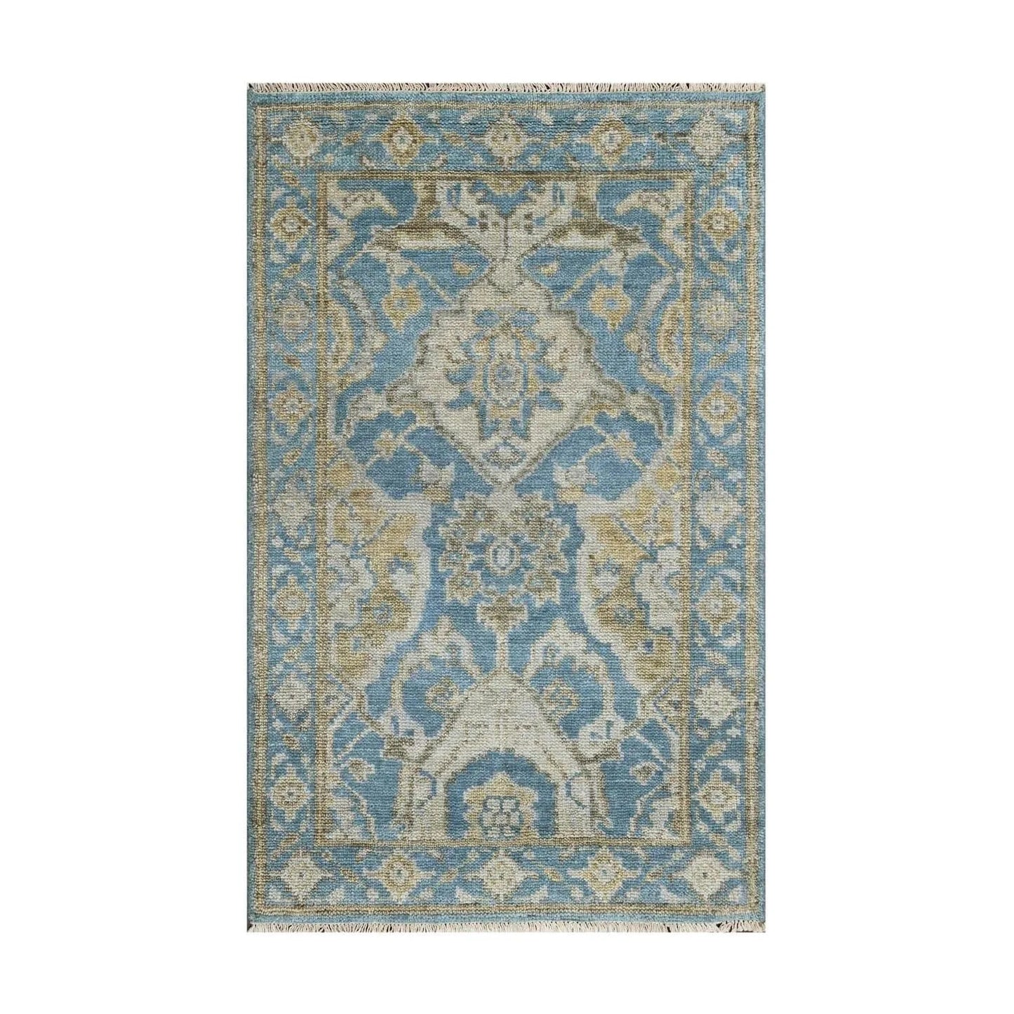 Multi Size Aqua Hand Knotted Traditional Oushak Wool Oriental Area Rug-1
