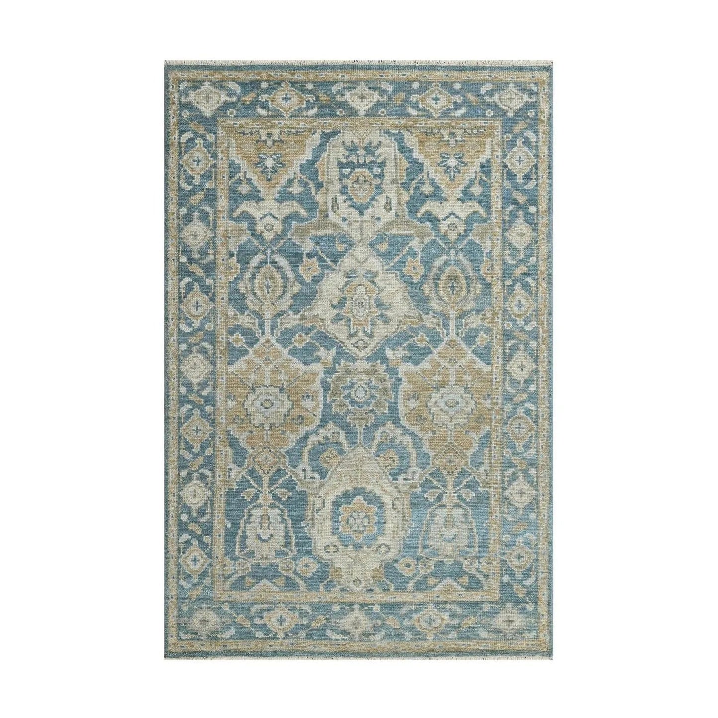 Multi Size Aqua Hand Knotted Traditional Oushak Wool Oriental Area Rug-2