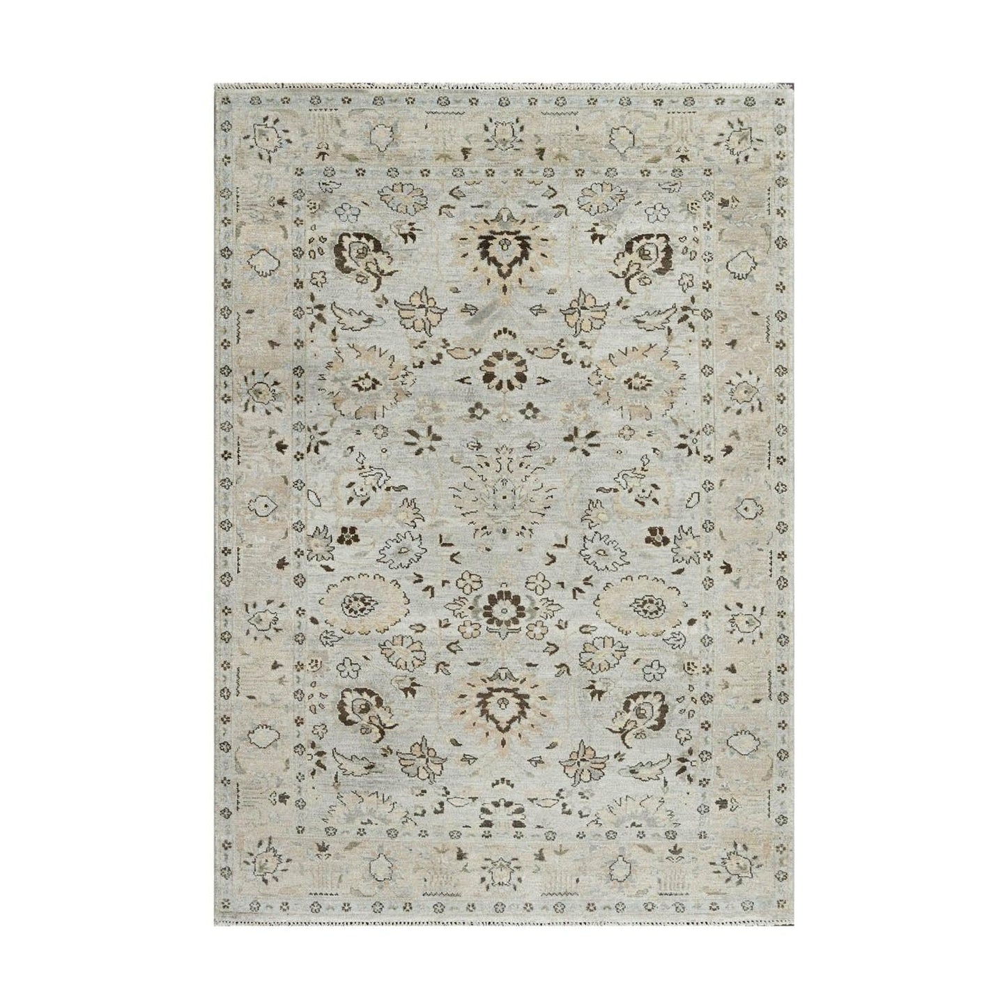 LoomBloom 6'0''x8'10" Gray Beige Hand Knotted Traditional Oushak Wool Oriental Area Rug-1