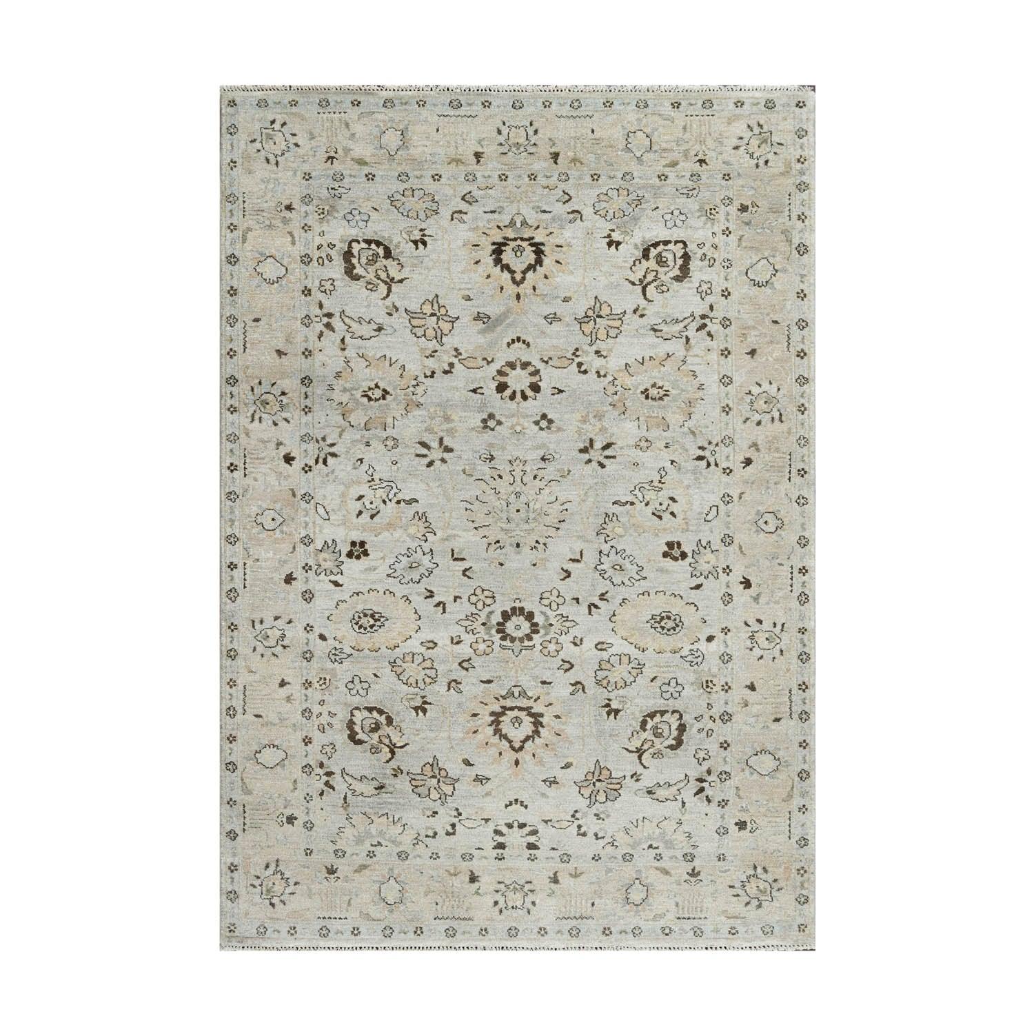 LoomBloom 6'0''x8'10" Gray Beige Hand Knotted Traditional Oushak Wool Oriental Area Rug-1