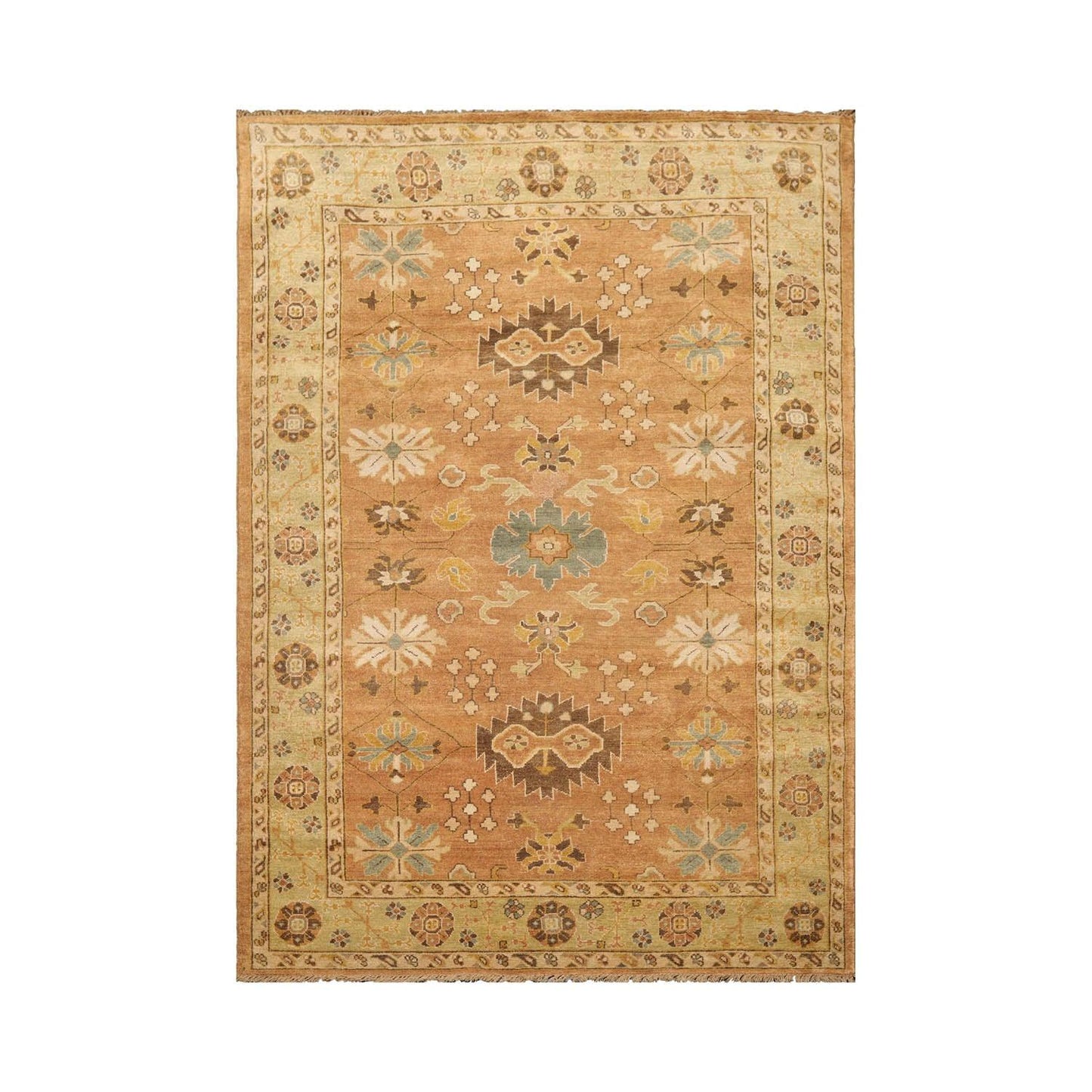 LoomBloom 6'5''x9'3" Caramel Hand Knotted Traditional Oushak Wool Oriental Area Rug-1