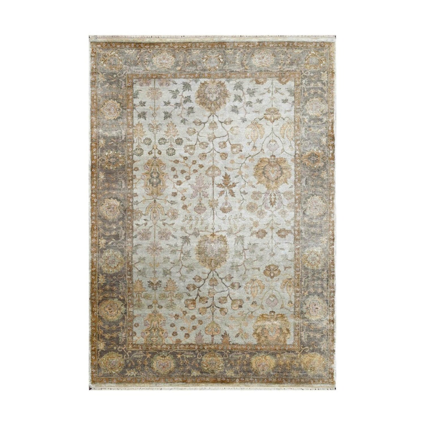 LoomBloom 6'1''x8'10" Gray Hand Knotted Traditional Oushak Wool Oriental Area Rug-1