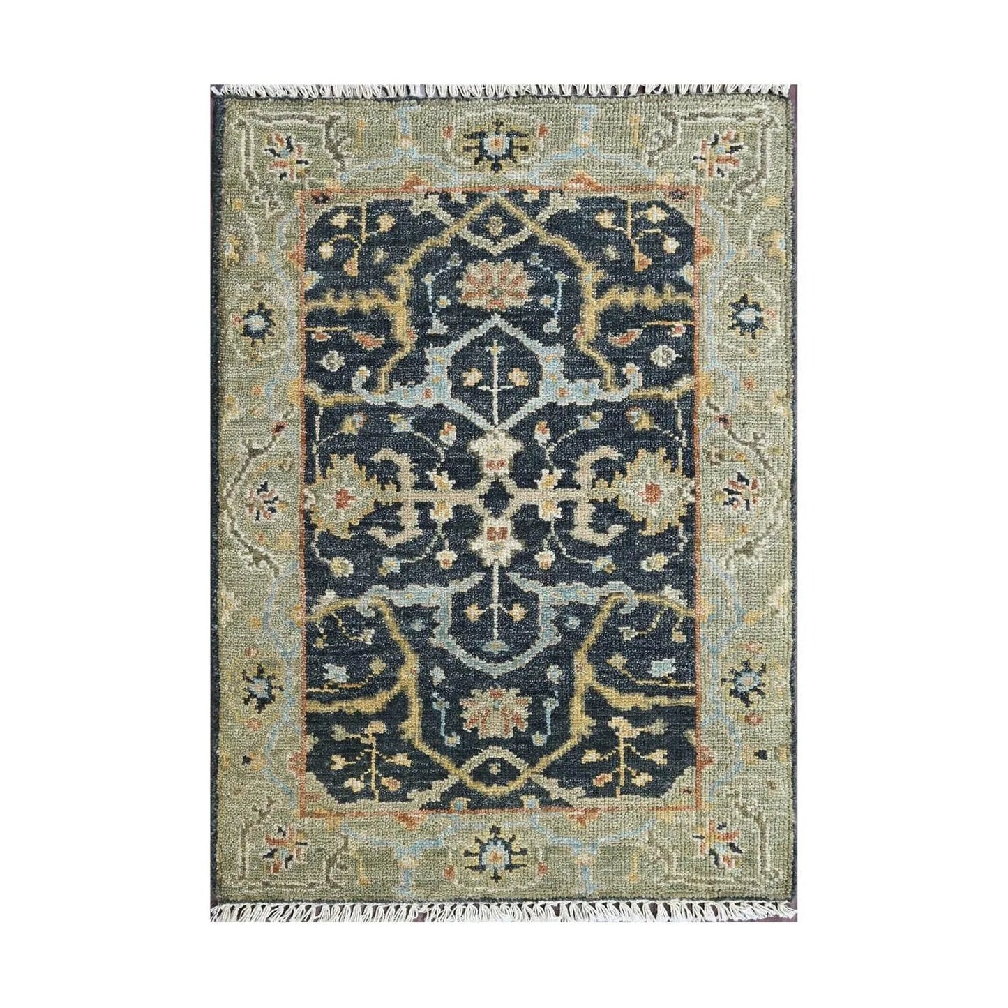 Multi Size Blue Hand Knotted Traditional Oushak Wool Oriental Area Rug-1