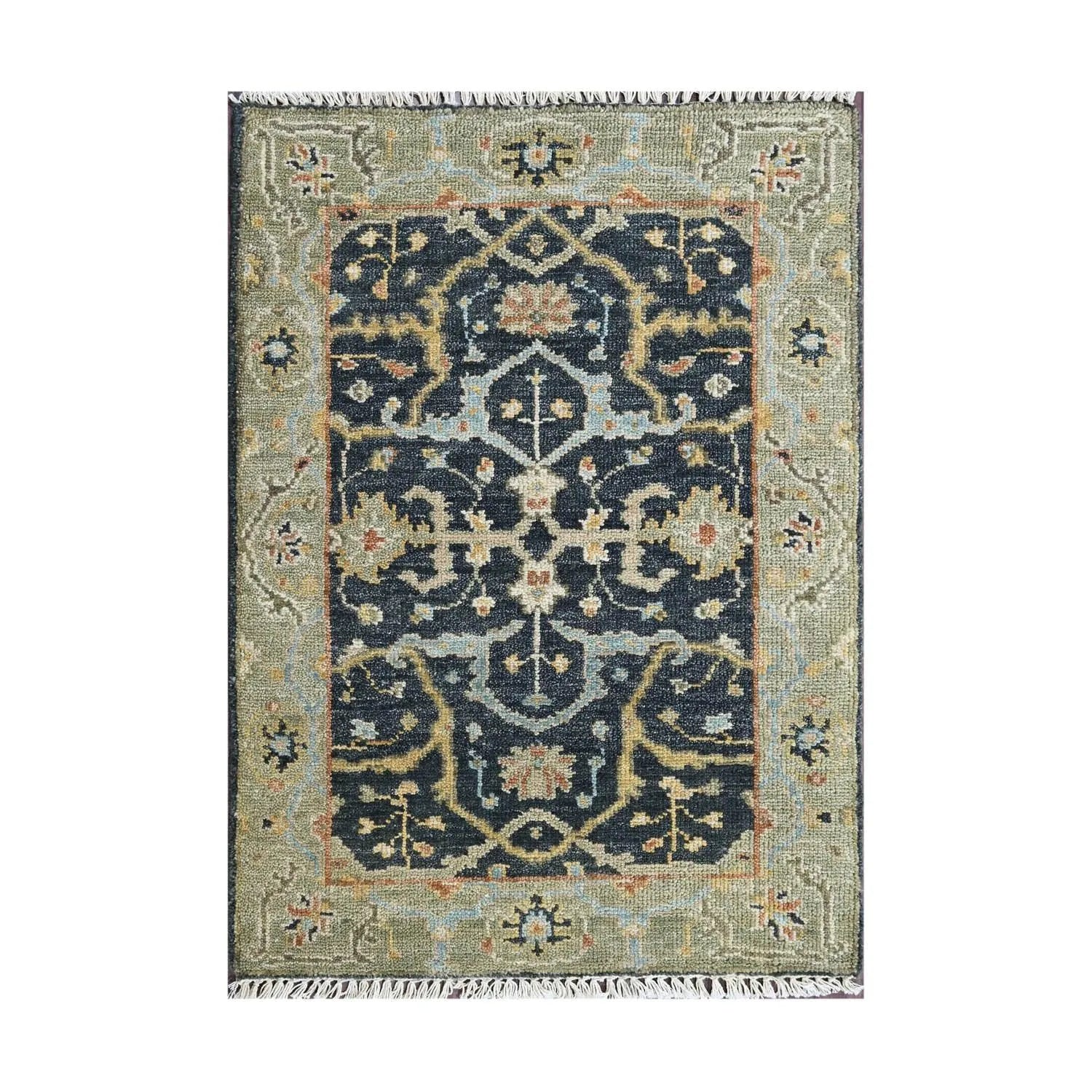 Multi Size Blue Hand Knotted Traditional Oushak Wool Oriental Area Rug-1
