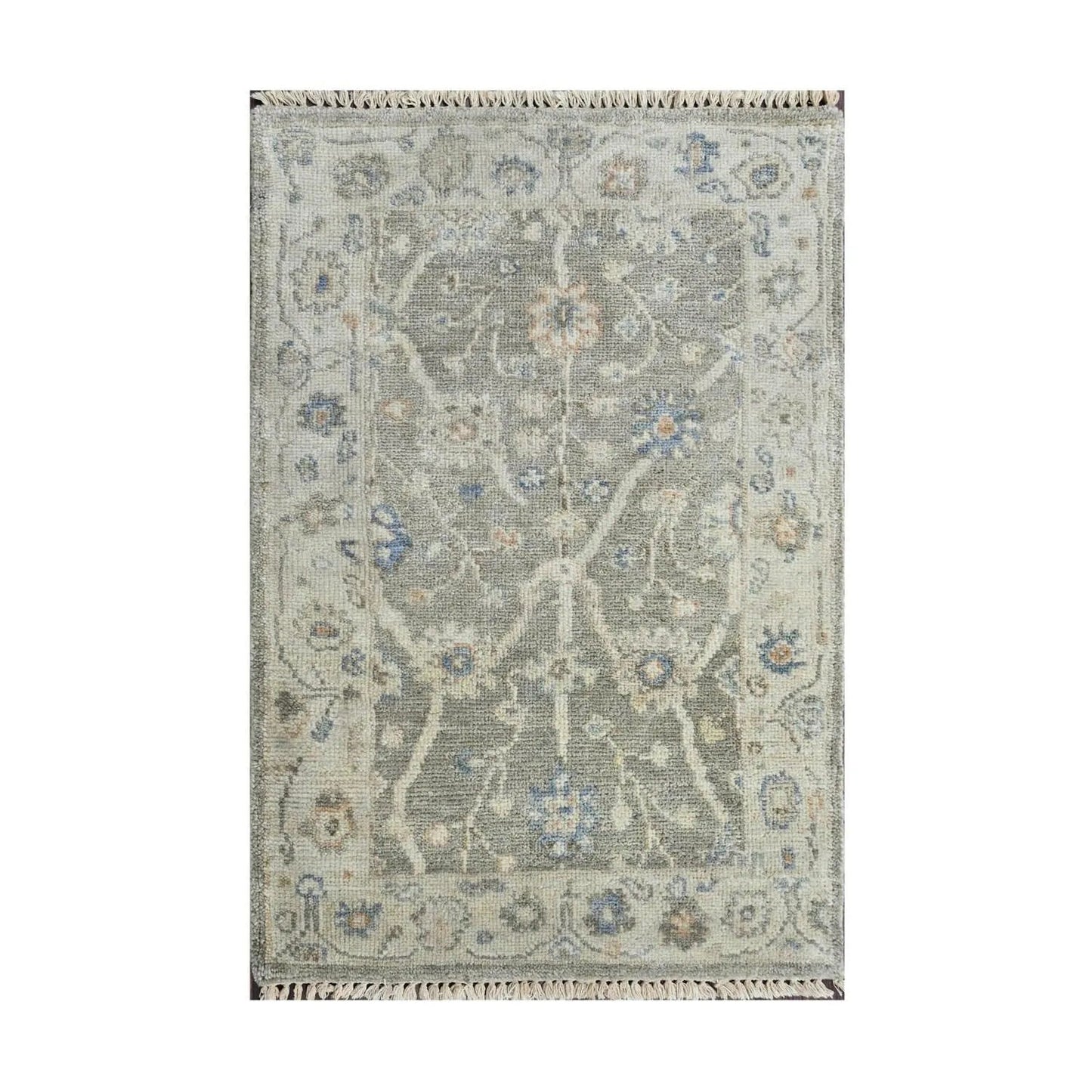 Multi Size Gray Hand Knotted Traditional Oushak Wool Oriental Area Rug-9