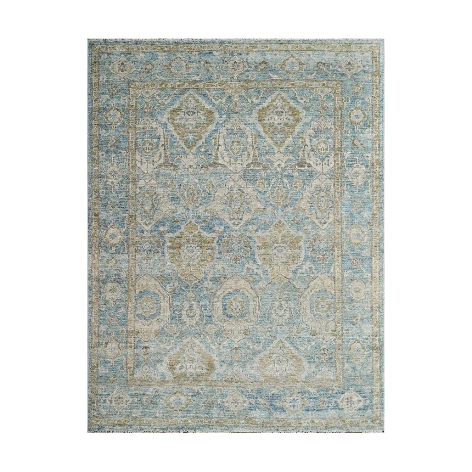 Multi Size Aqua Hand Knotted Traditional Oushak Wool Oriental Area Rug-3