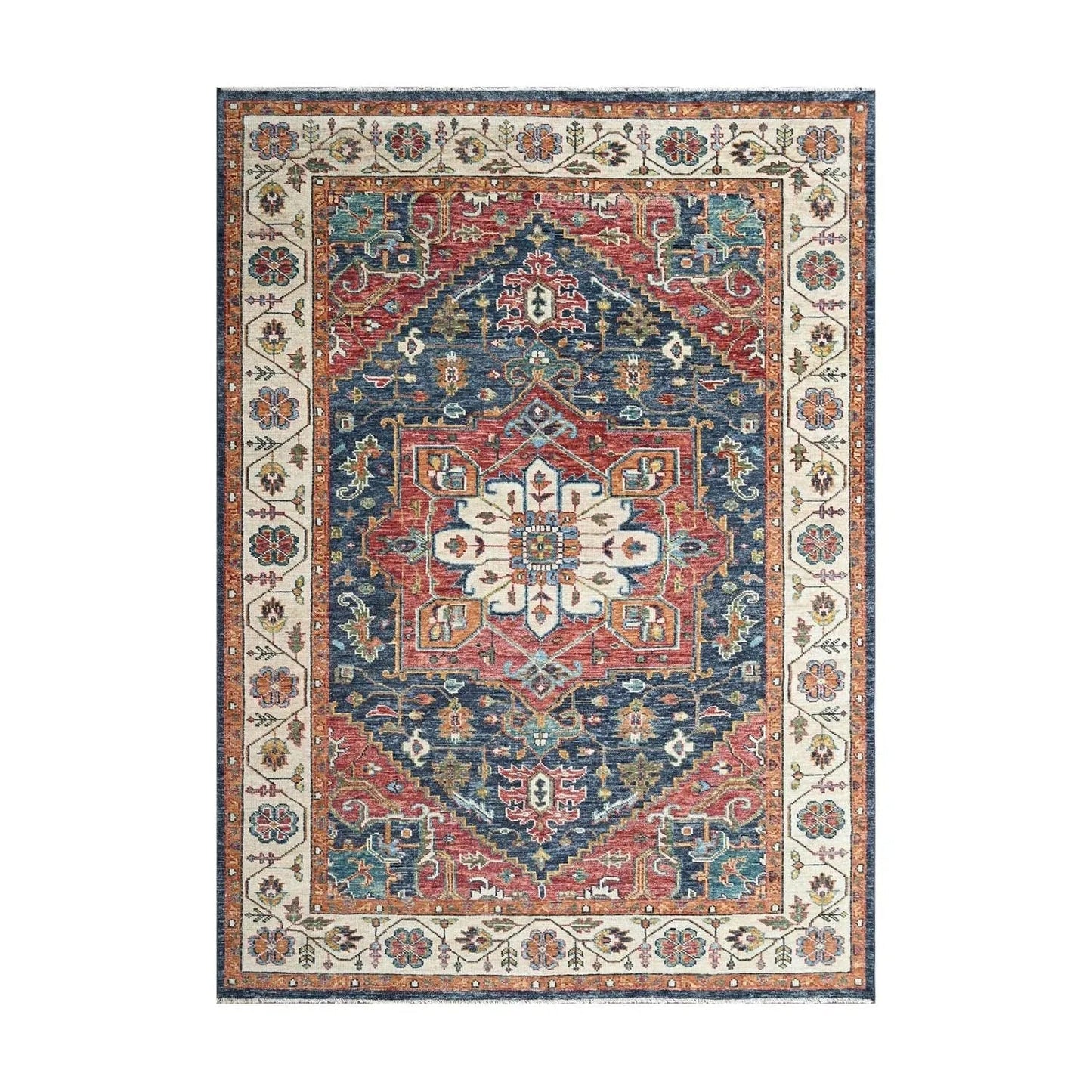 Multi Size Navy Hand Knotted Traditional Oushak Wool Oriental Area Rug-6