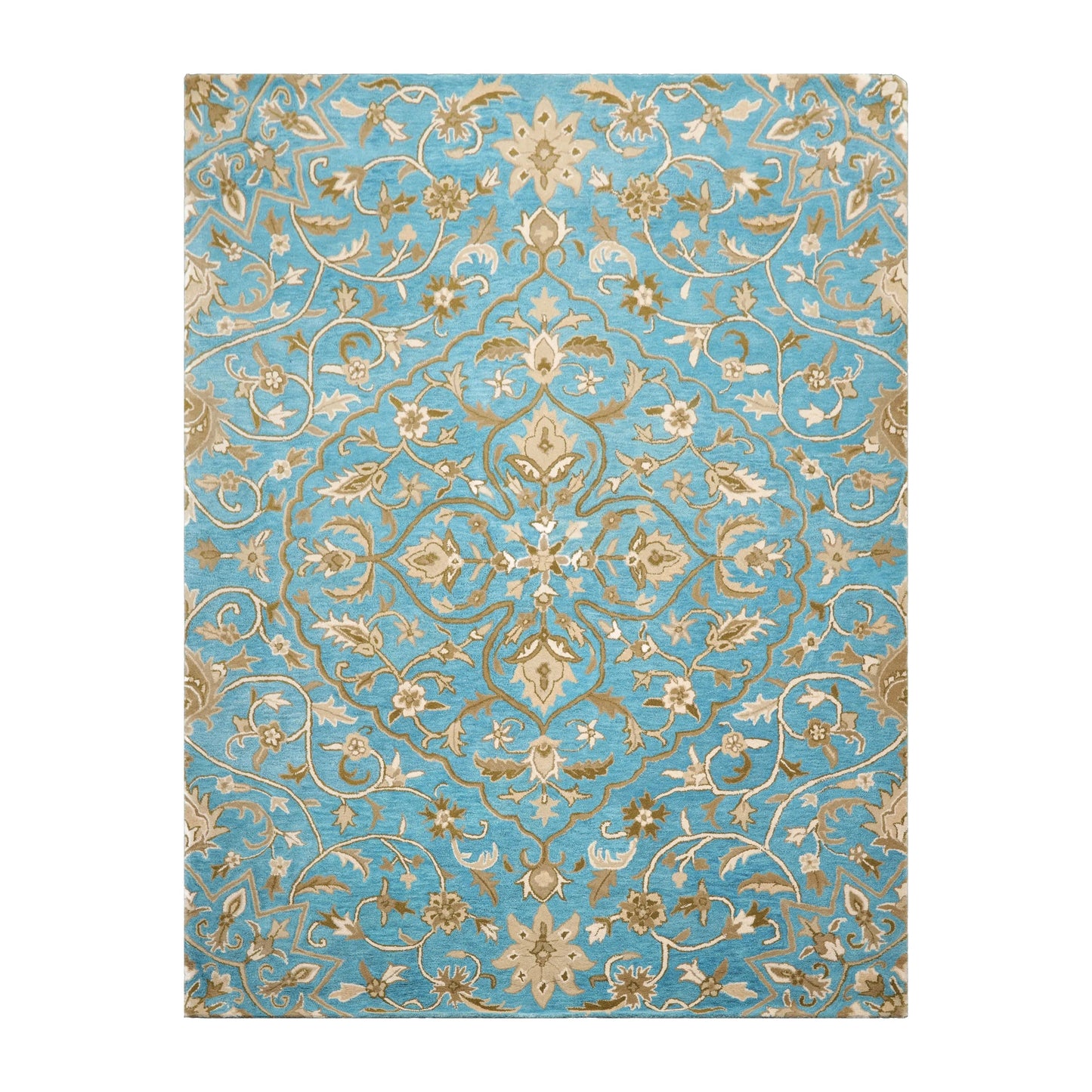 LoomBloom 7'8"x10' Aqua Hand Tufted Transitional Floral 100% Wool Oriental Area Rug-1