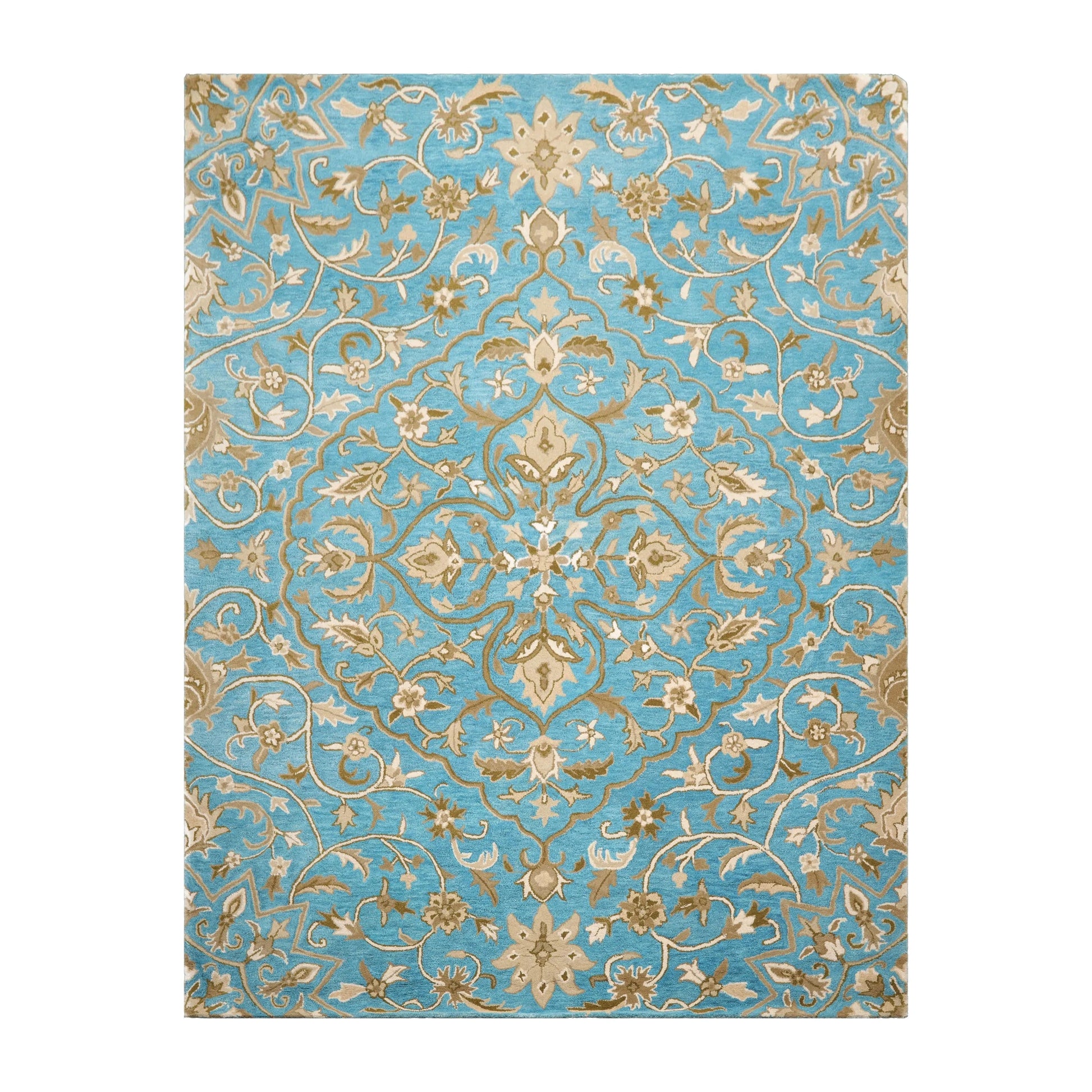 LoomBloom 7'8"x10' Aqua Hand Tufted Transitional Floral 100% Wool Oriental Area Rug-1