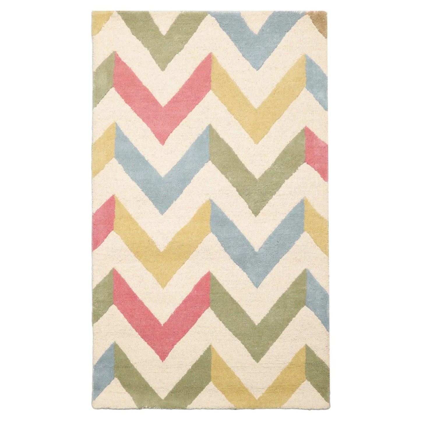 LoomBloom 3'x5' Ivory Hand Tufted Modern Chevron Wool Oriental Area Rug-1