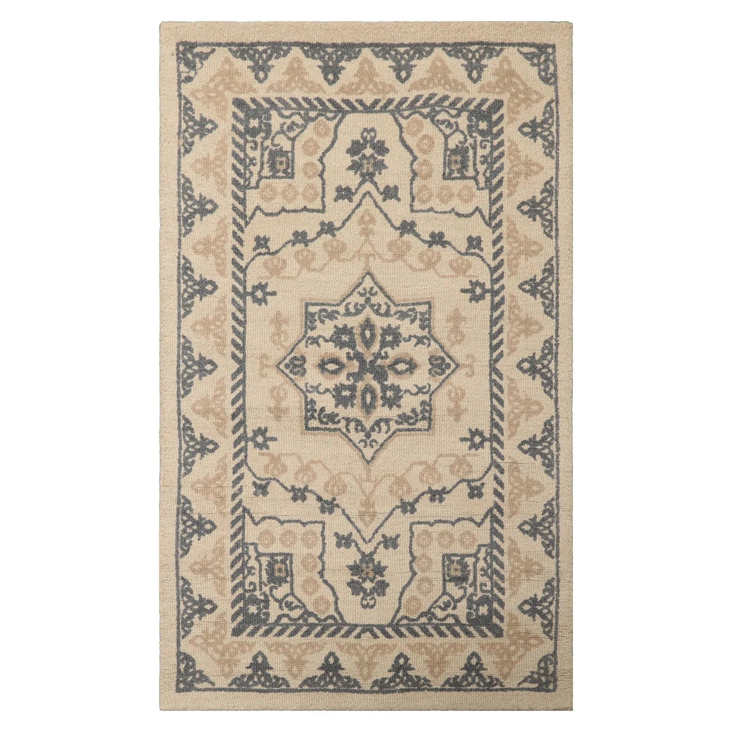 LoomBloom Multi Size Beige Hand Tufted Traditional Geometric Heriz Wool Oriental Area Rug-2