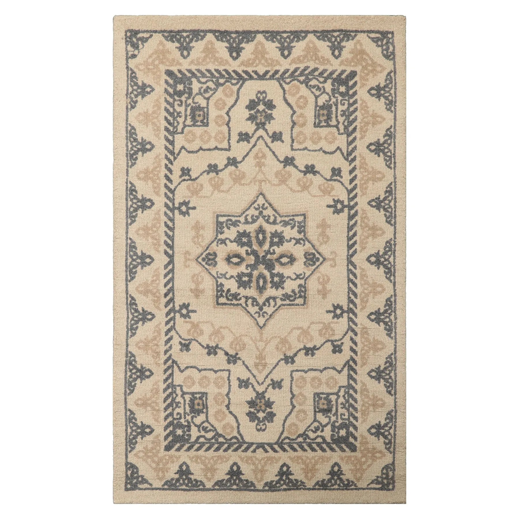 LoomBloom Multi Size Beige Hand Tufted Traditional Geometric Heriz Wool Oriental Area Rug-2