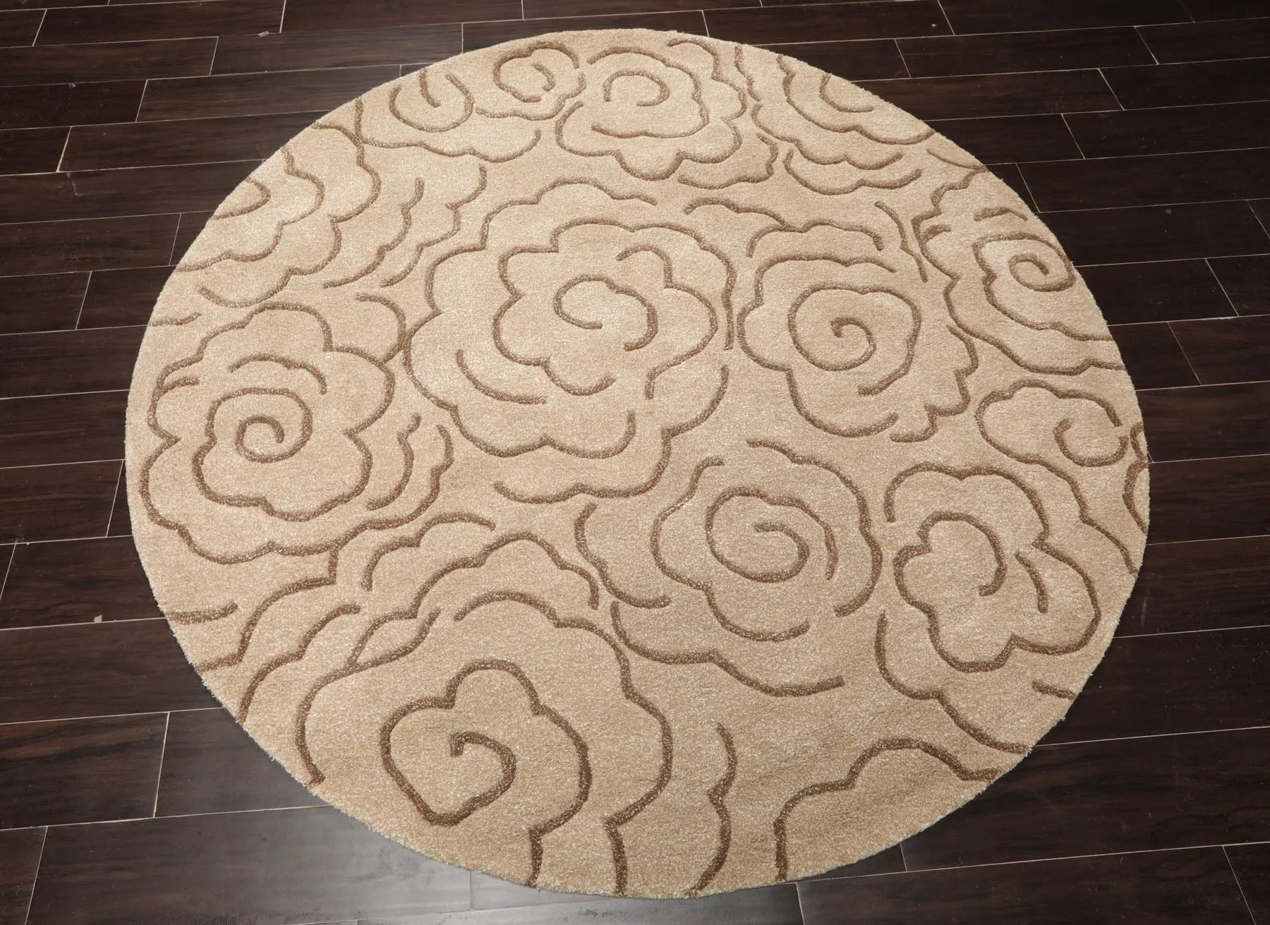 LoomBloom Multi Size Tan Hand Tufted Transitional Floral Wool and Faux Silk Oriental Area Rug-3