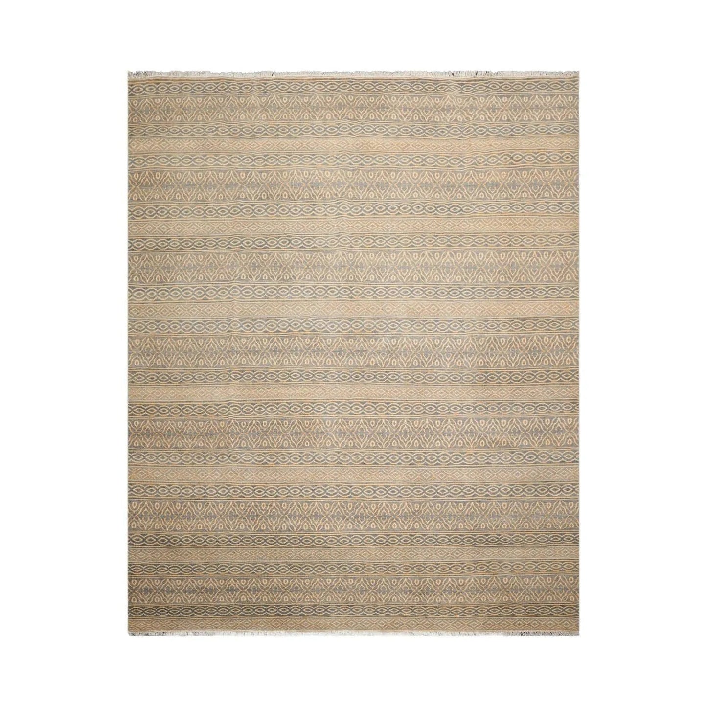 LoomBloom 8'x10' Beige Hand Knotted Contemporary Tibetan High End Designer 250 KPSI  Wool Oriental Area Rug-1