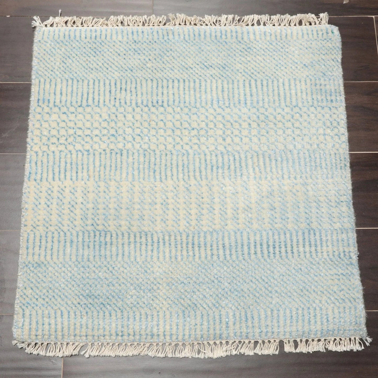 2'x2' Ivory Hand Knotted Tibetan Modern Abstract Wool and Bamboo Silk Oriental Area Rug-1