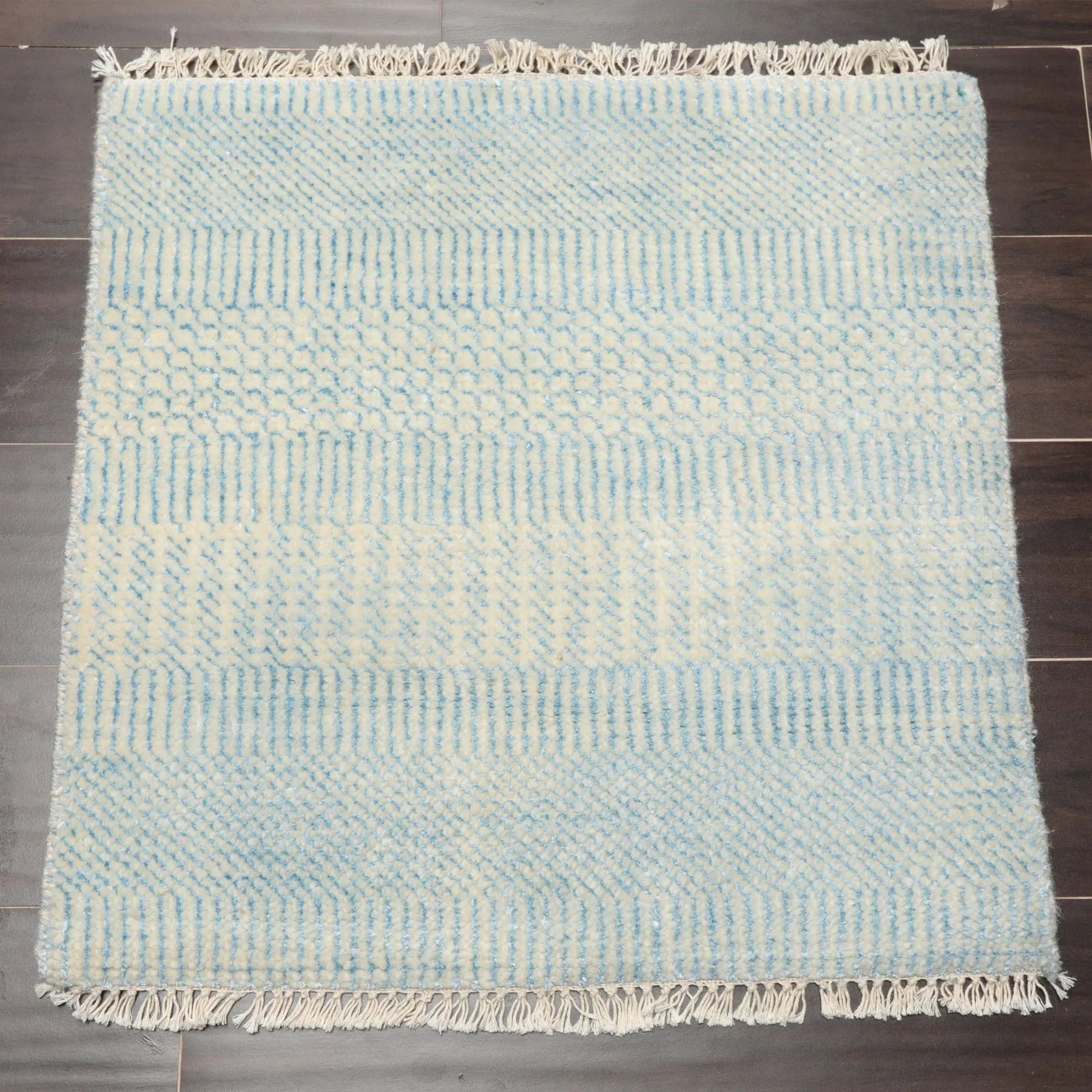 2'x2' Ivory Hand Knotted Tibetan Modern Abstract Wool and Bamboo Silk Oriental Area Rug-1