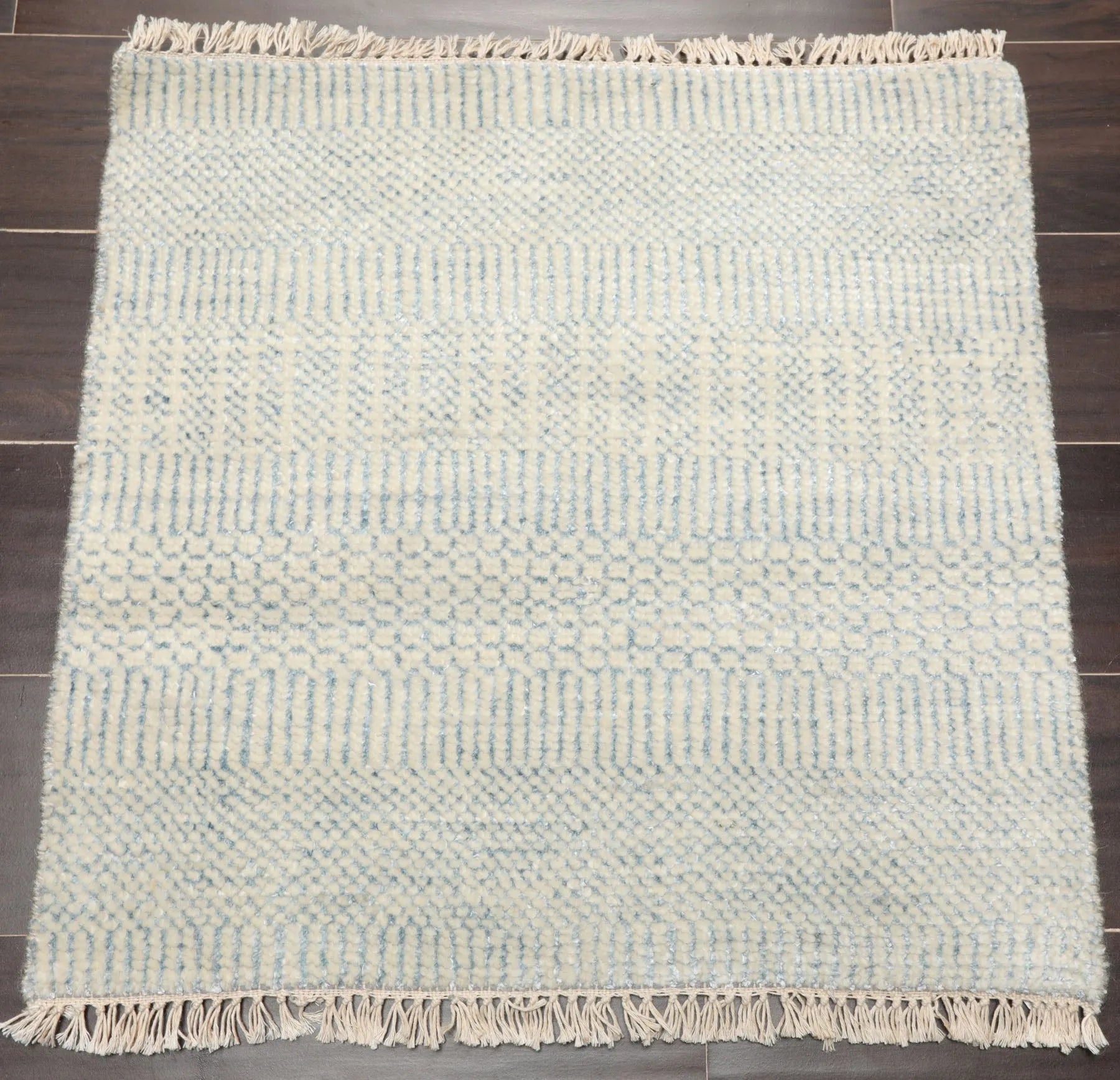 2'x2' Ivory Hand KnottedTibetan Modern  Wool and Bamboo Silk Oriental Area Rug-1
