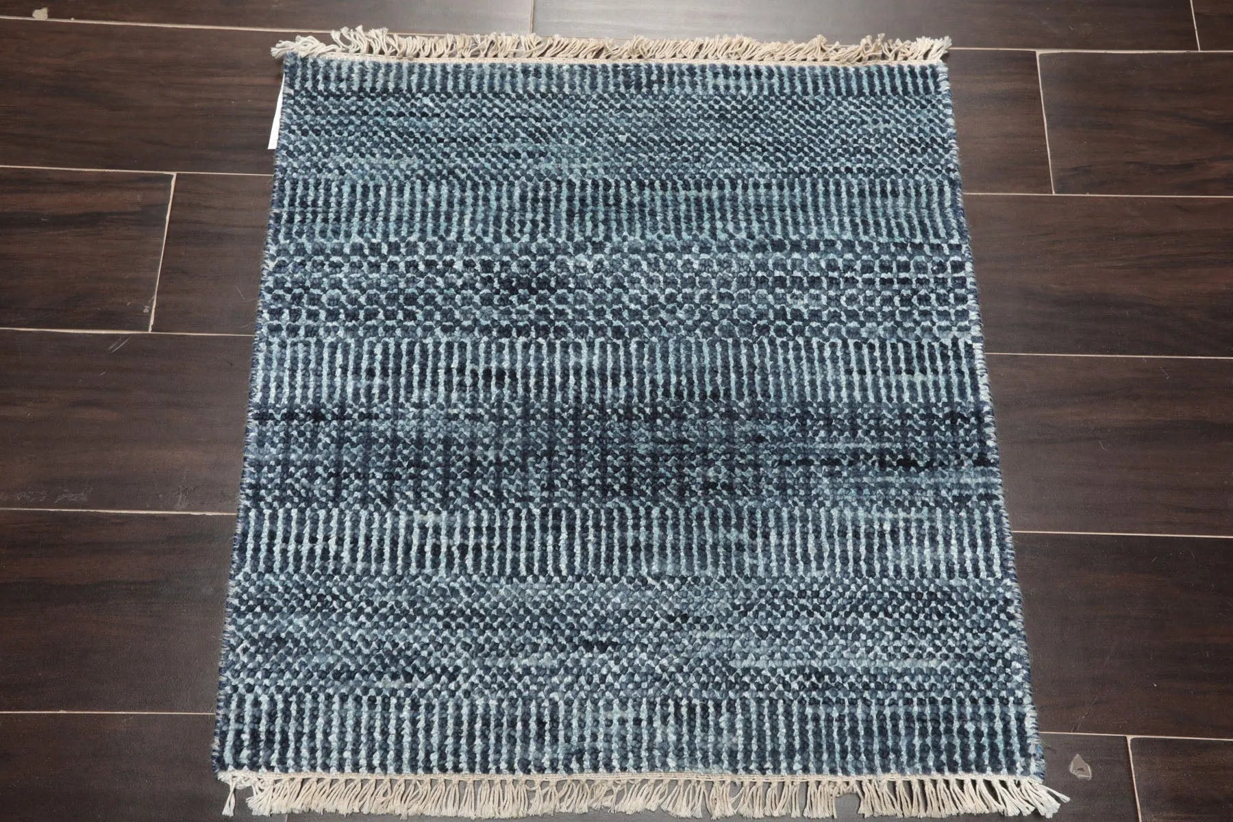 2'x2' Blue Hand Knotted Tibetan Modern Wool and Bamboo Silk Oriental Area Rug-1