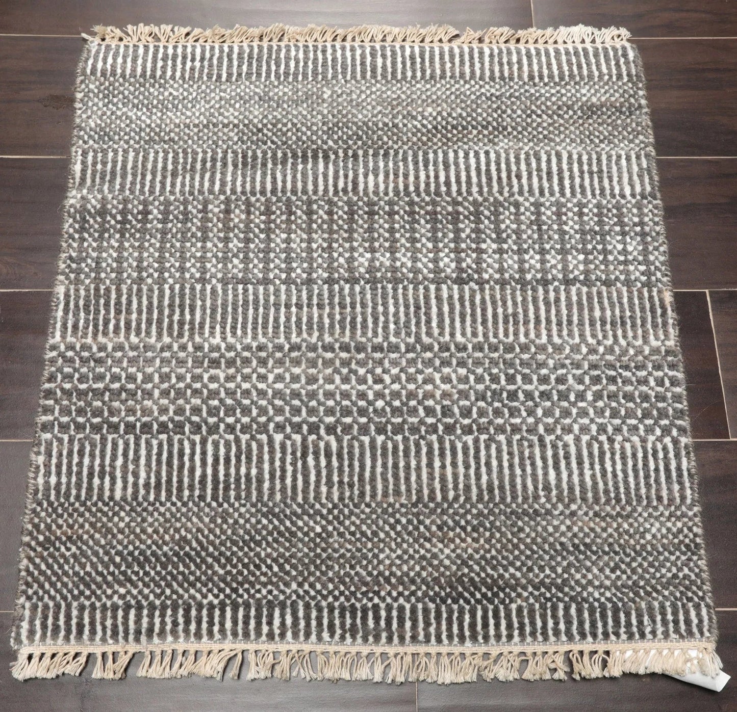 2'x2' Ivory Hand Knotted Tibetan Modern Wool and Bamboo Silk Oriental Area Rug-1