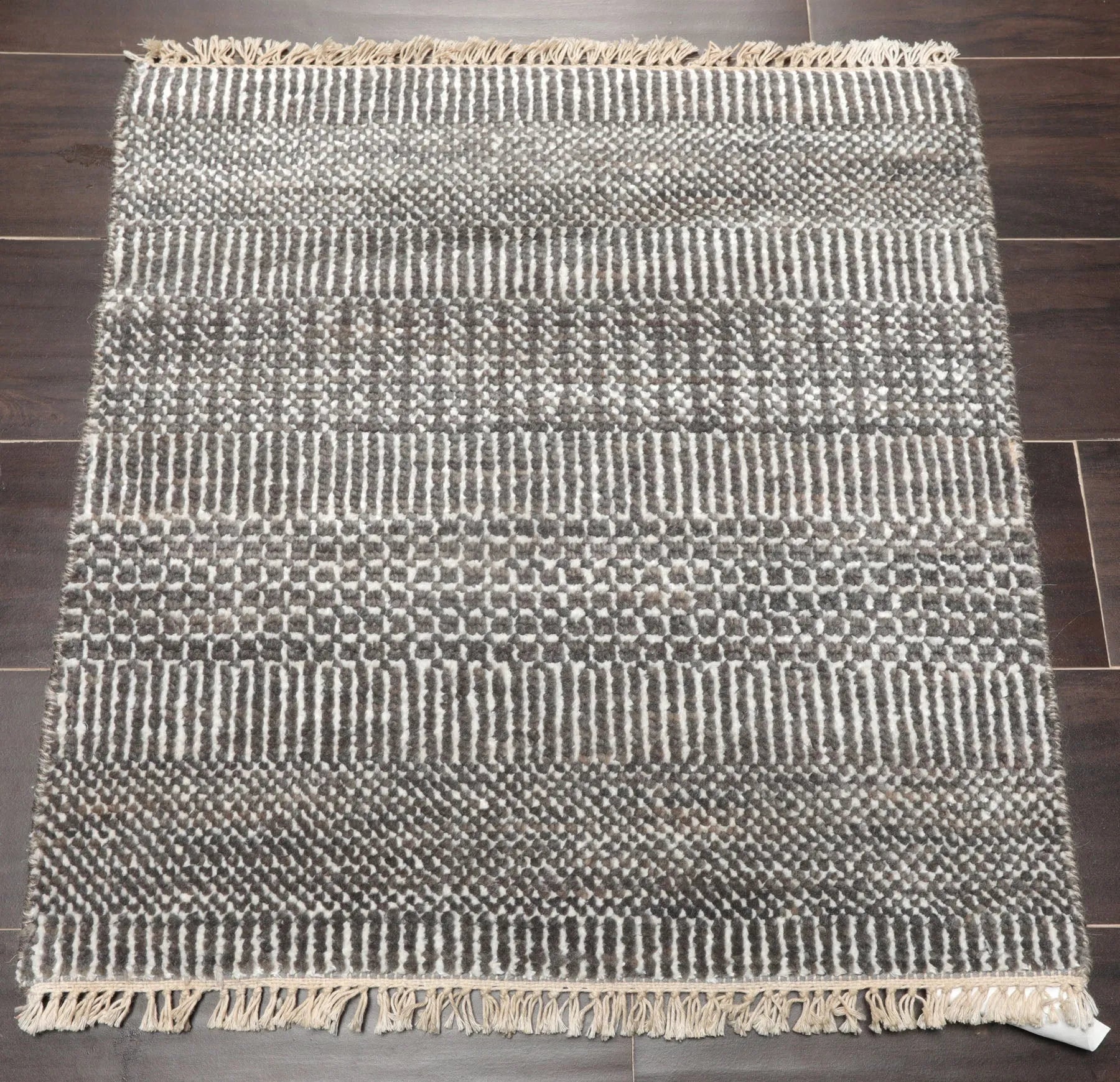 2'x2' Ivory Hand Knotted Tibetan Modern Wool and Bamboo Silk Oriental Area Rug-1