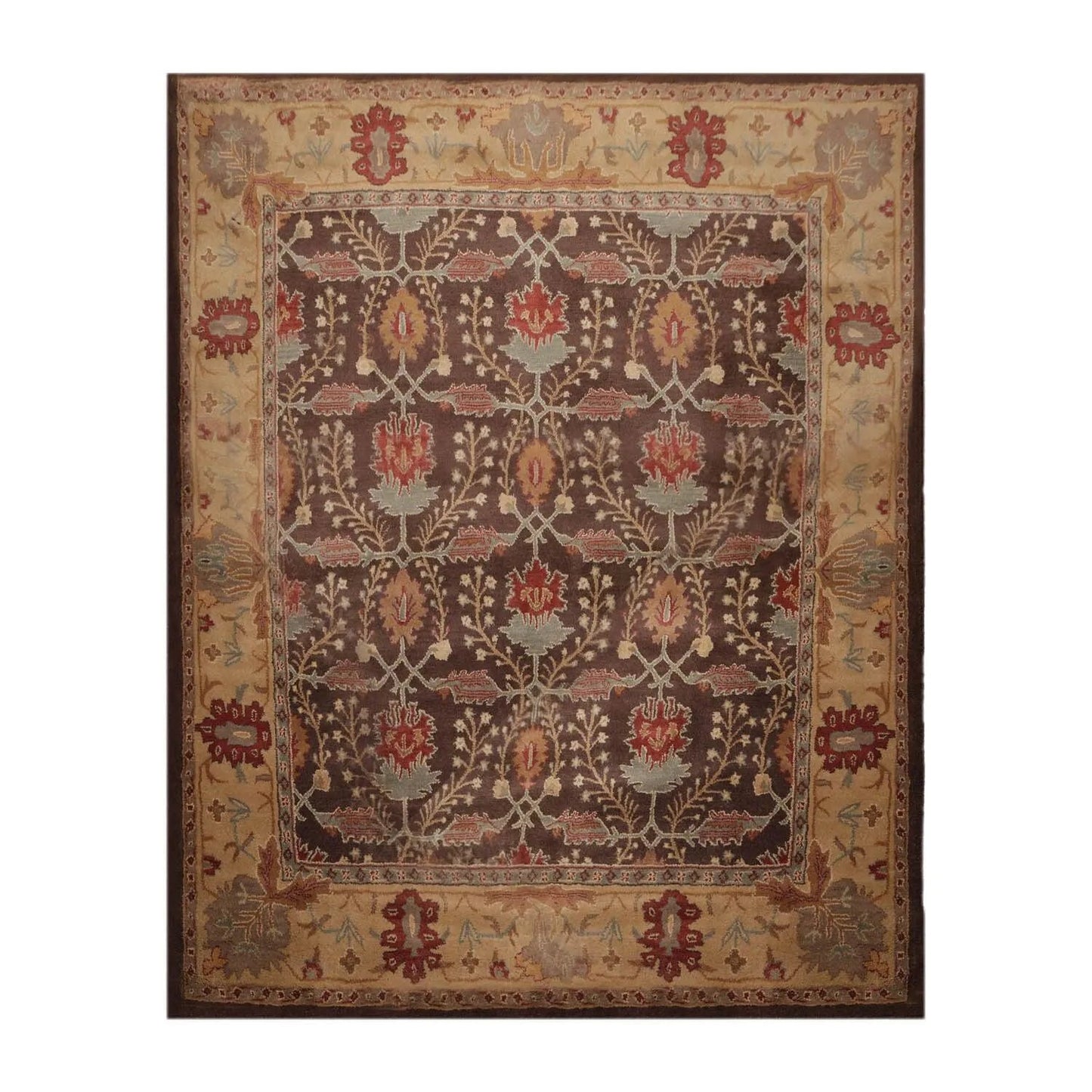 Multi Sizes Brown, Beige Hand-Tufted Arts & Craft 100% Wool Oriental Area Rug-1