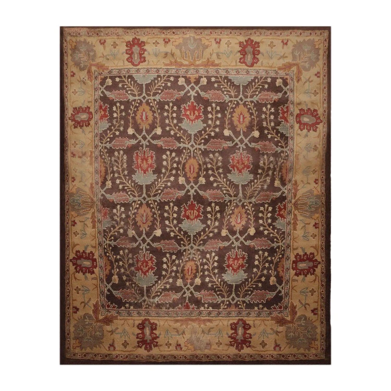 Multi Sizes Brown, Beige Hand-Tufted Arts & Craft 100% Wool Oriental Area Rug-1