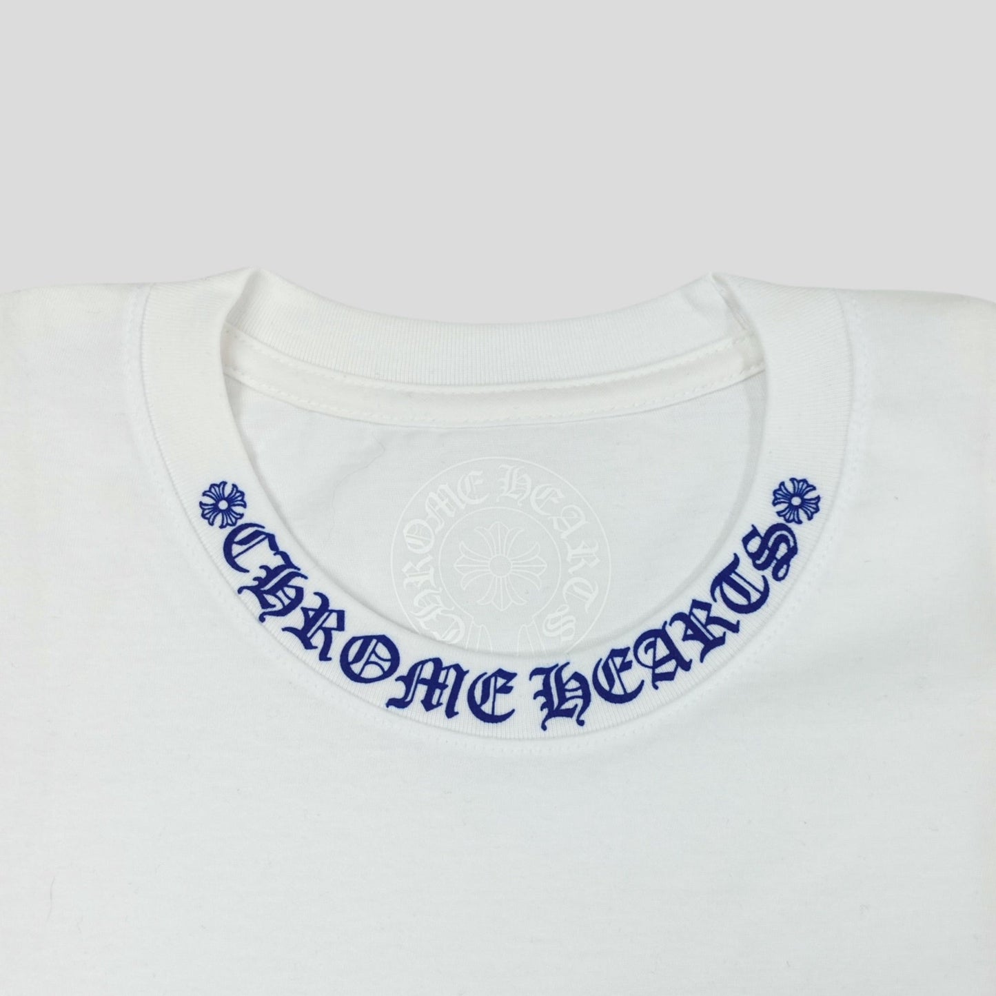 Chrome Hearts Neck Logo Tee in White/Blue