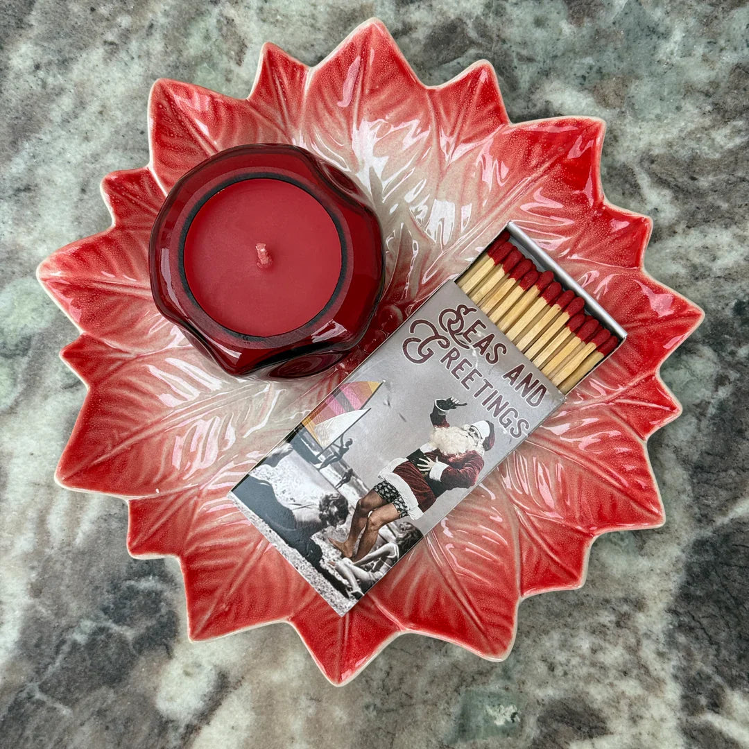 Hand-Painted Poinsettia Ceramic Plate