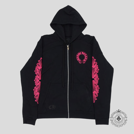 Chrome Hearts Horseshoe Zip Up Hoodie in Black/Pink